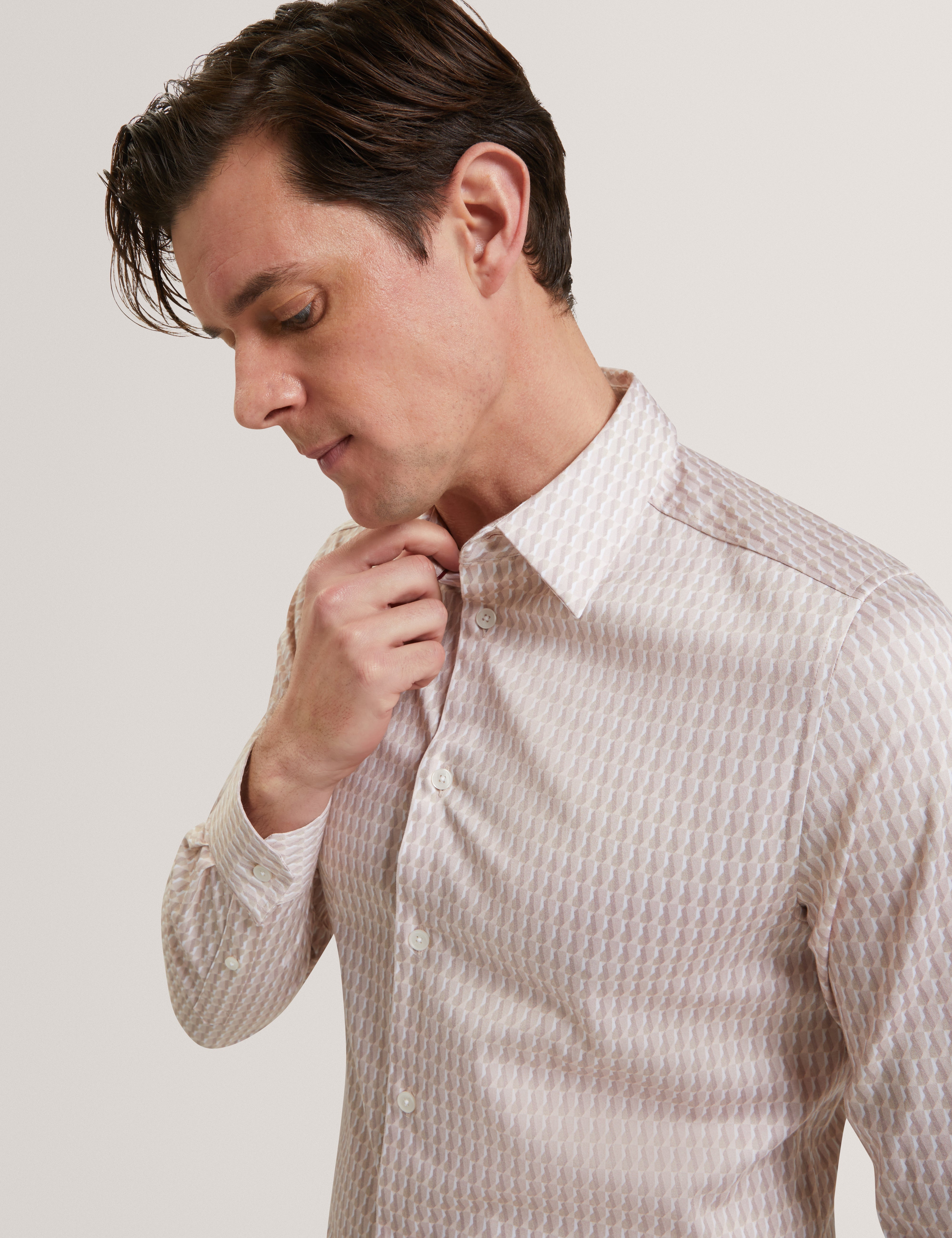 Firdawi Long Sleeve Slim Stripe Geo Shirt Mid-Pink