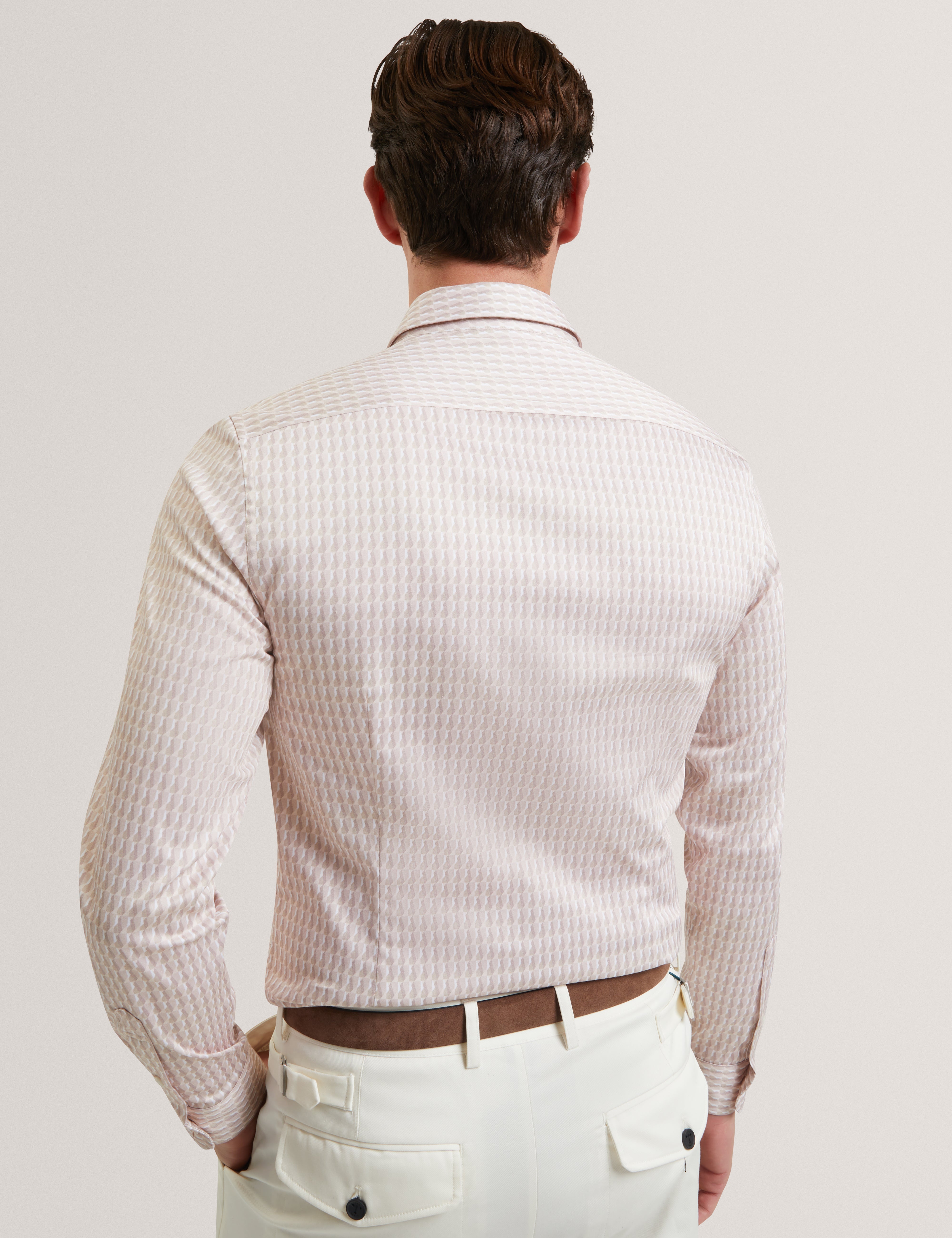 Firdawi Long Sleeve Slim Stripe Geo Shirt Mid-Pink