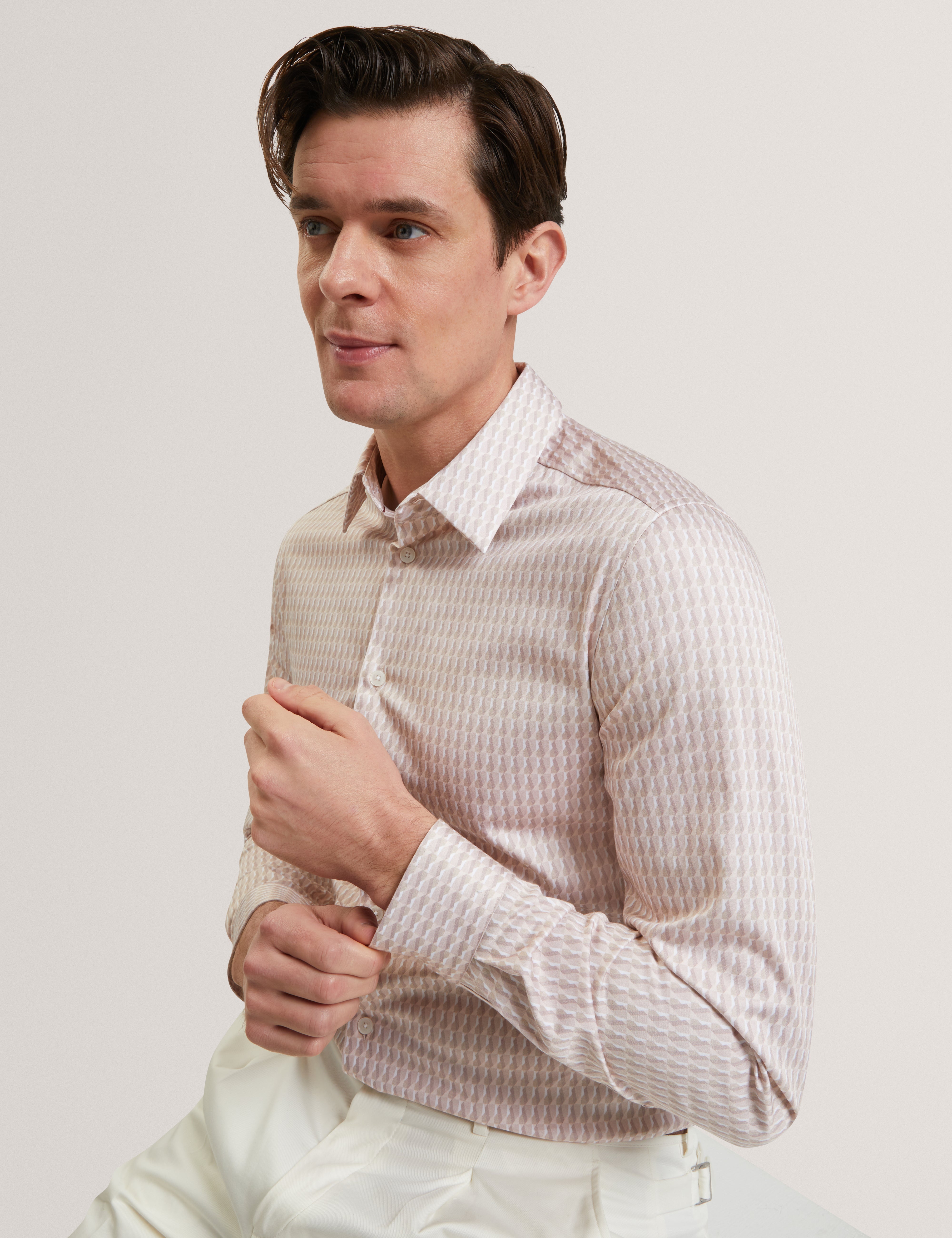 Firdawi Long Sleeve Slim Stripe Geo Shirt Mid-Pink