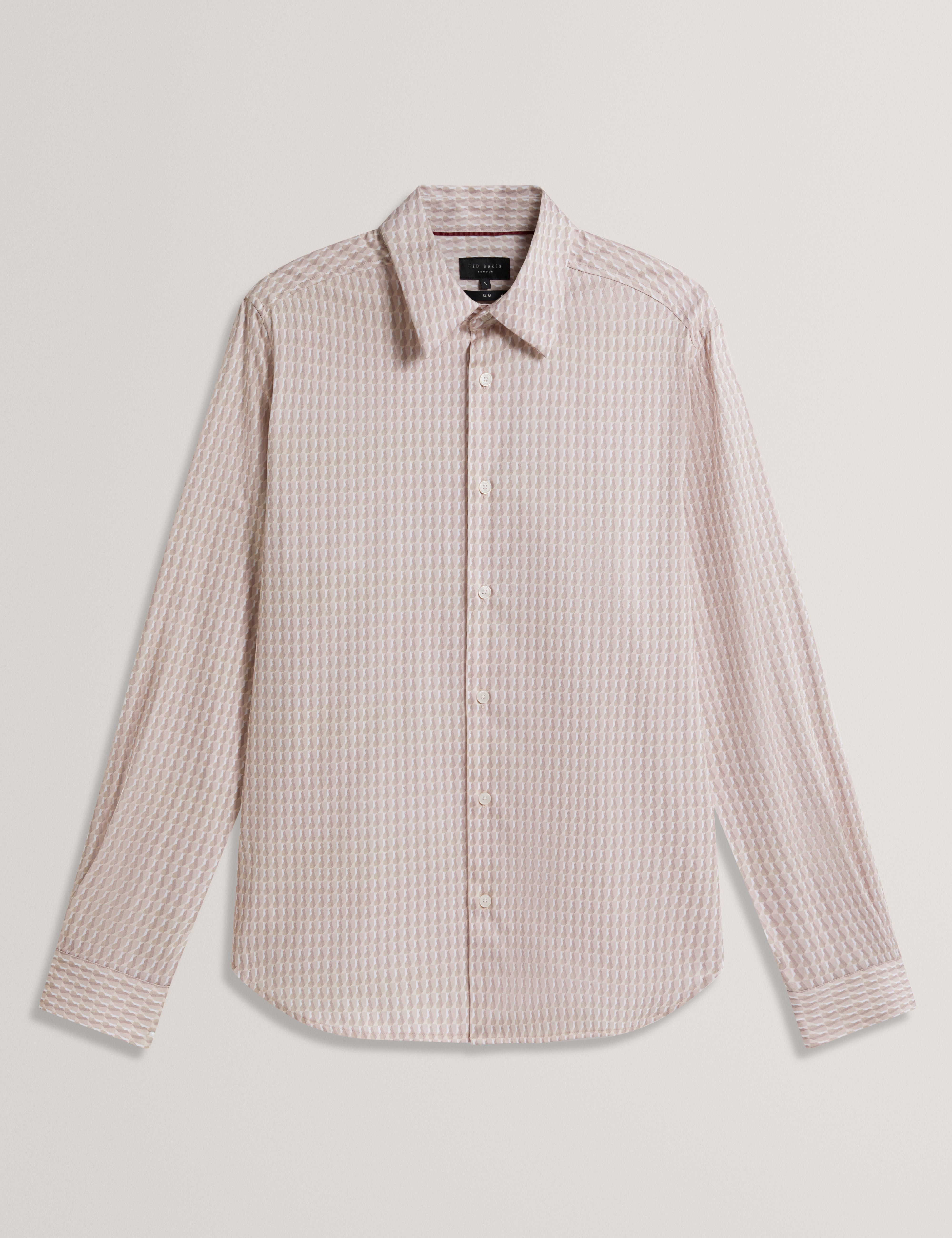 Firdawi Long Sleeve Slim Stripe Geo Shirt Mid-Pink