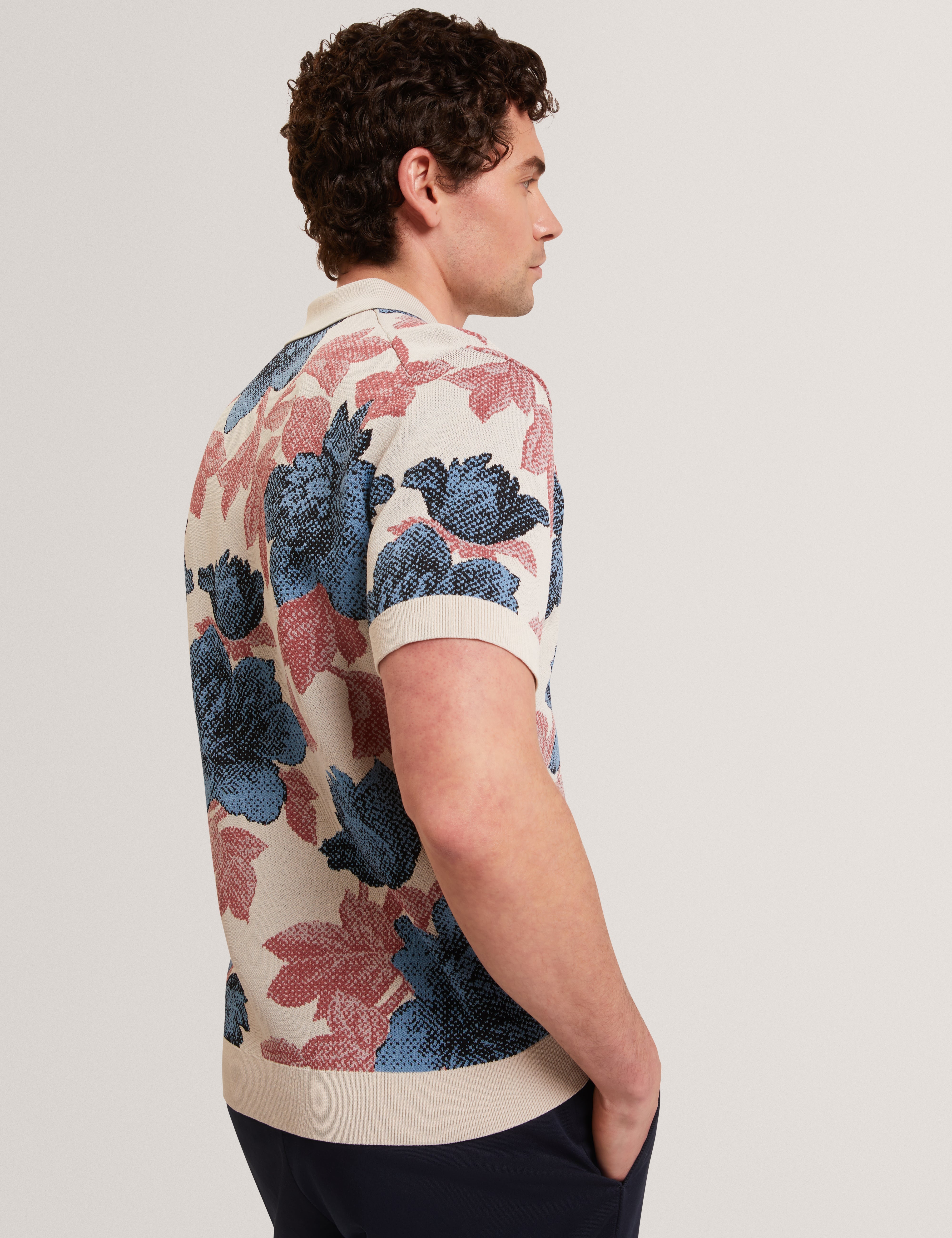 Ashqara Short Sleeve Relaxed Floral Button Through Polo Multicol