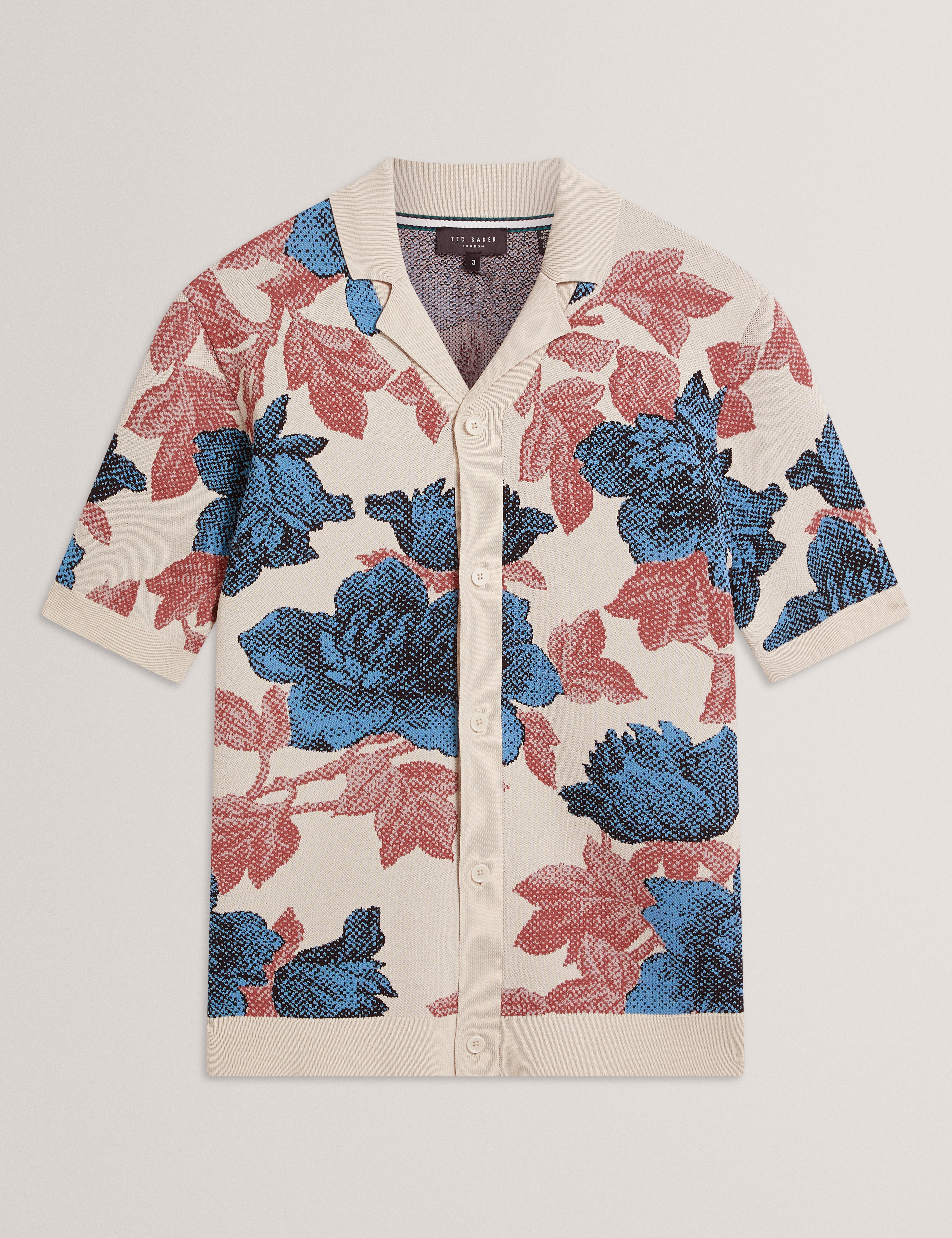 Ashqara Short Sleeve Relaxed Floral Button Through Polo Multicol