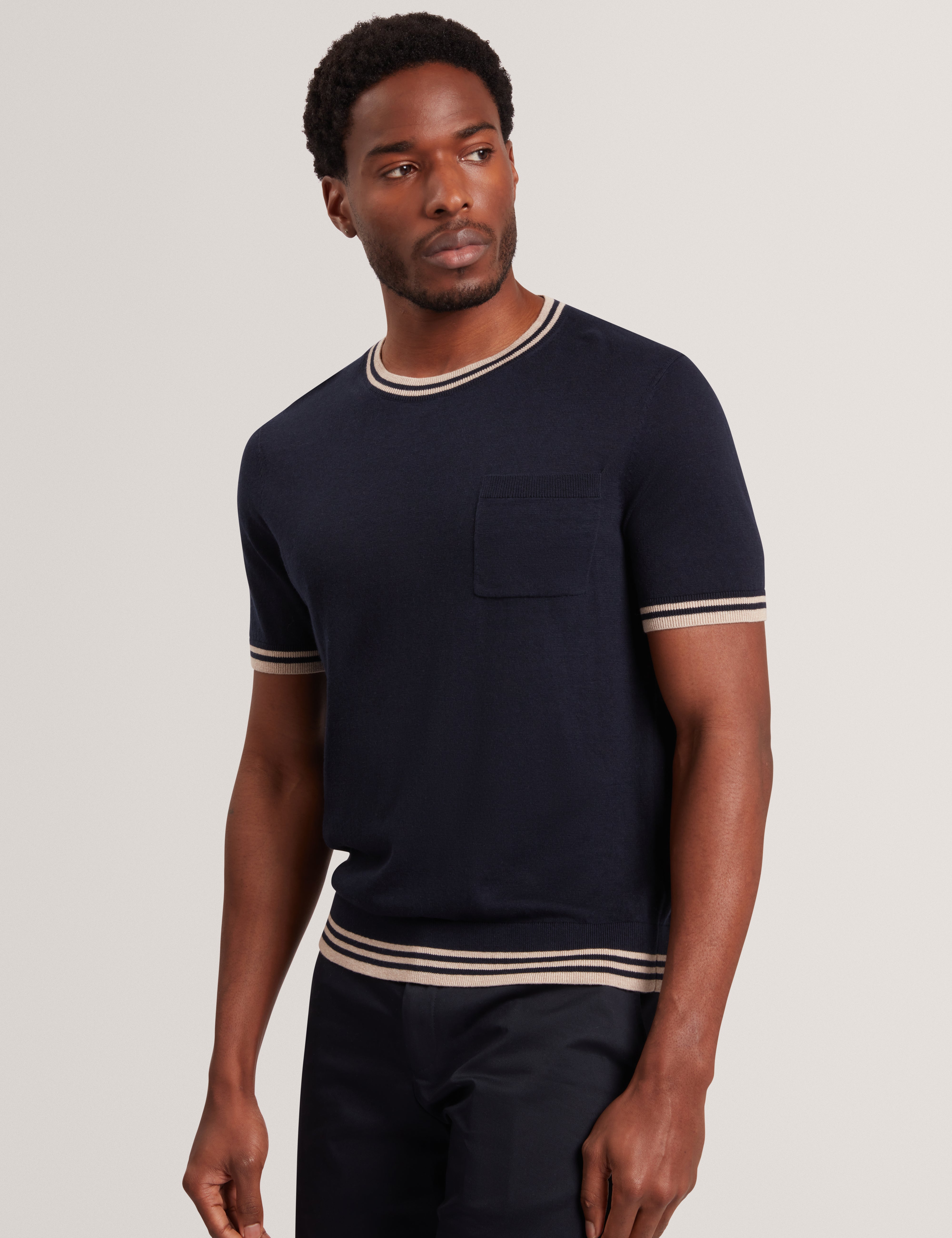 Melop Short Sleeve Linen Blend T-Shirt Navy