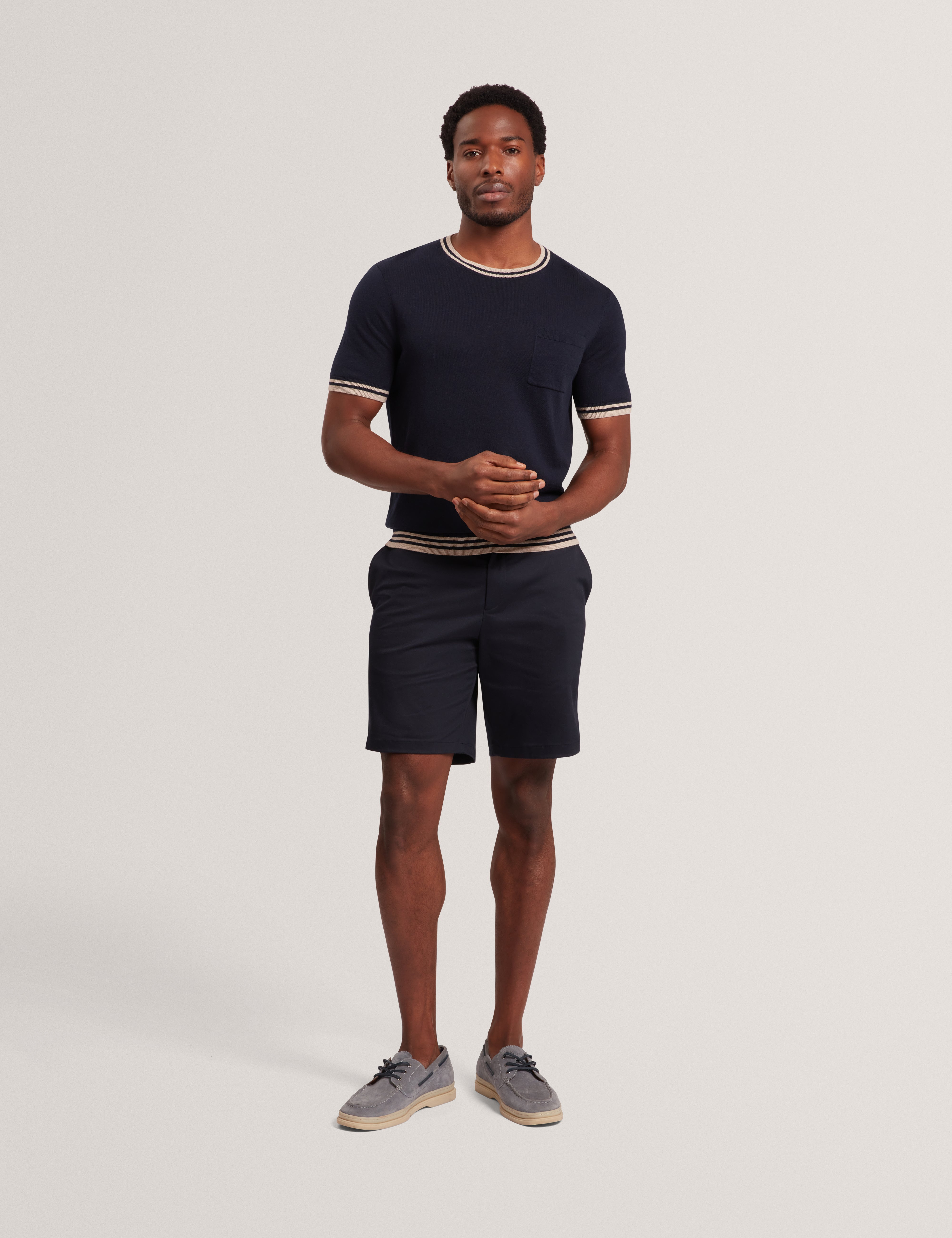 Melop Short Sleeve Linen Blend T-Shirt Navy