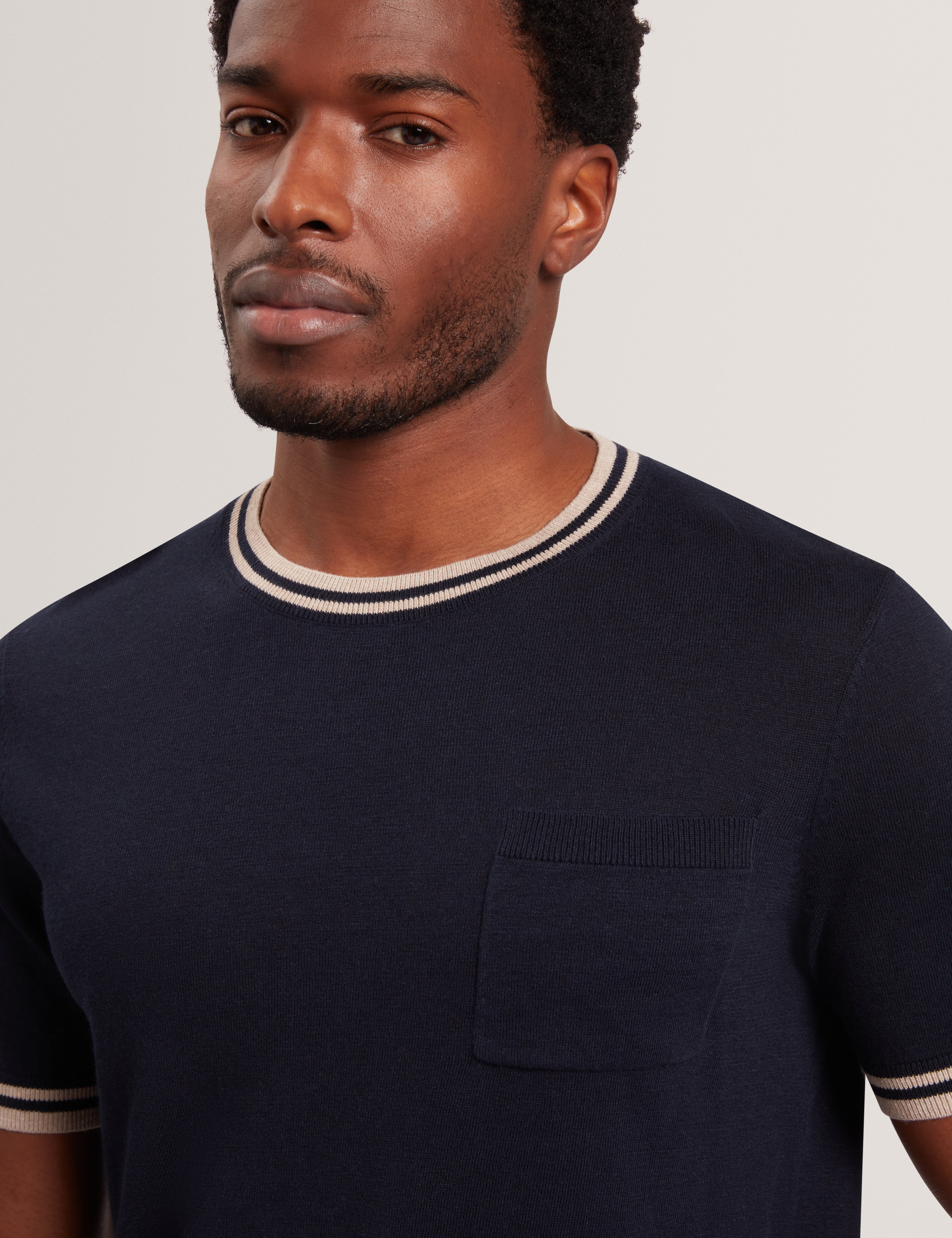 Melop Short Sleeve Linen Blend T-Shirt Navy