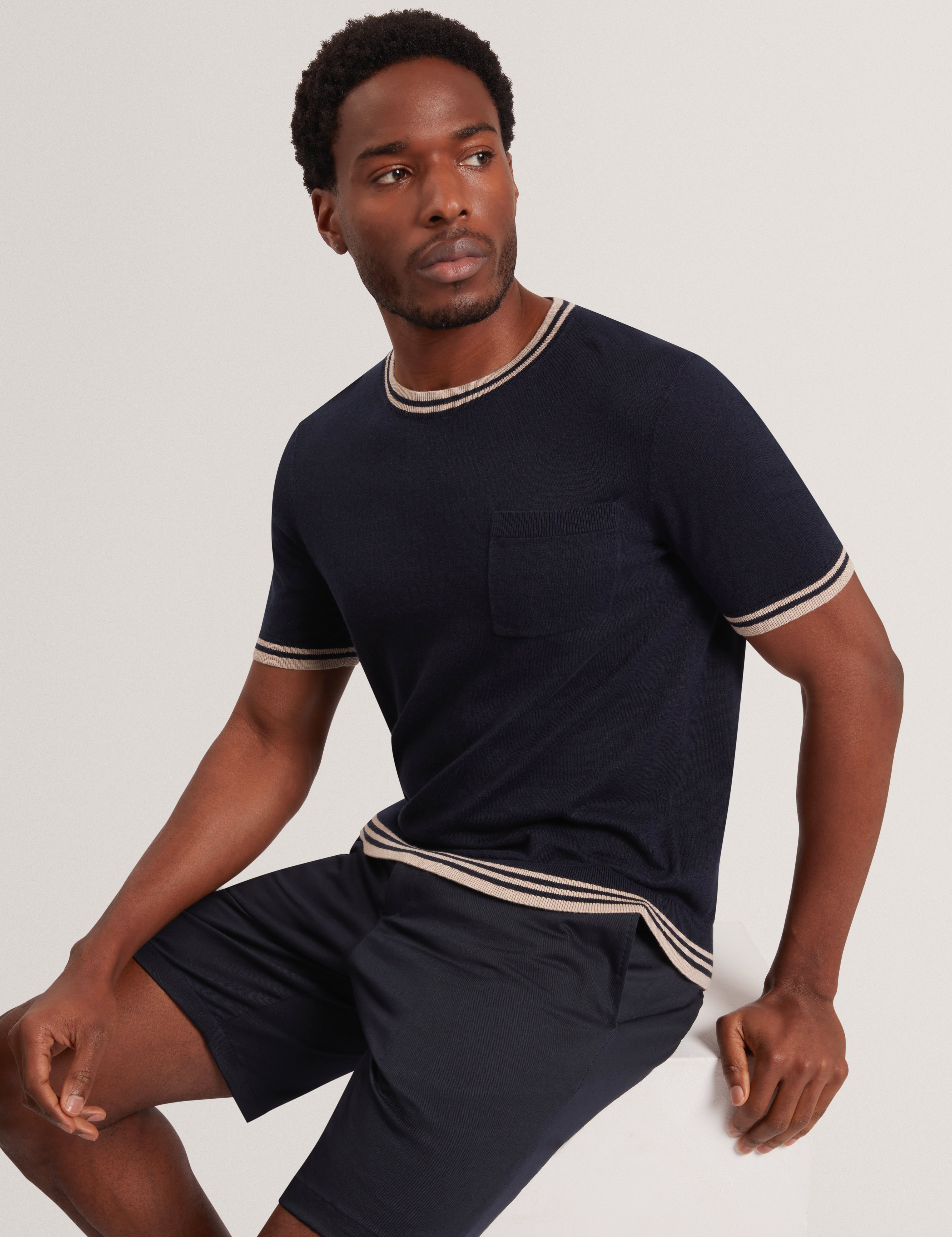 Melop Short Sleeve Linen Blend T-Shirt Navy