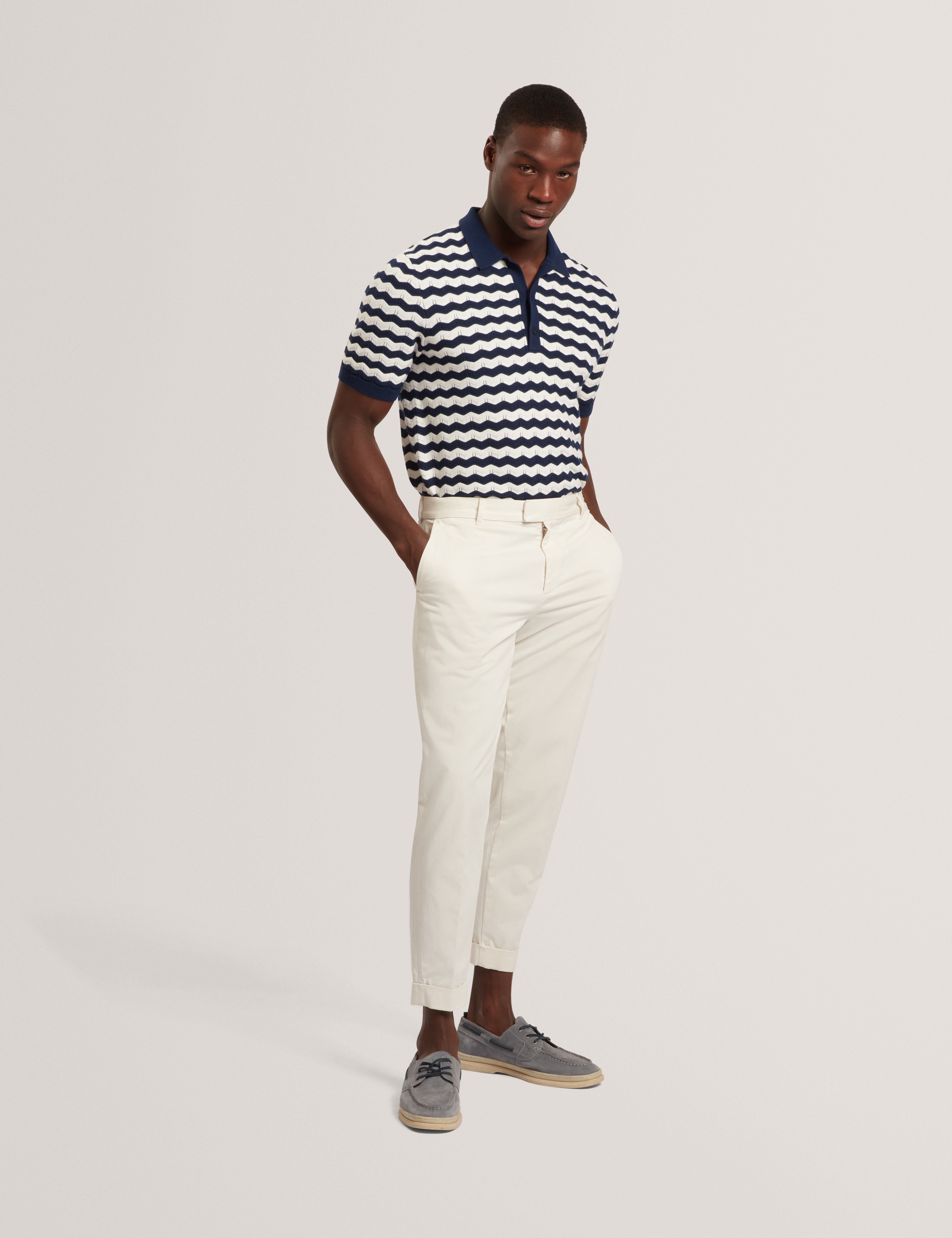 Froobie Short Sleeve Wavy Stitch Detail Polo Navy