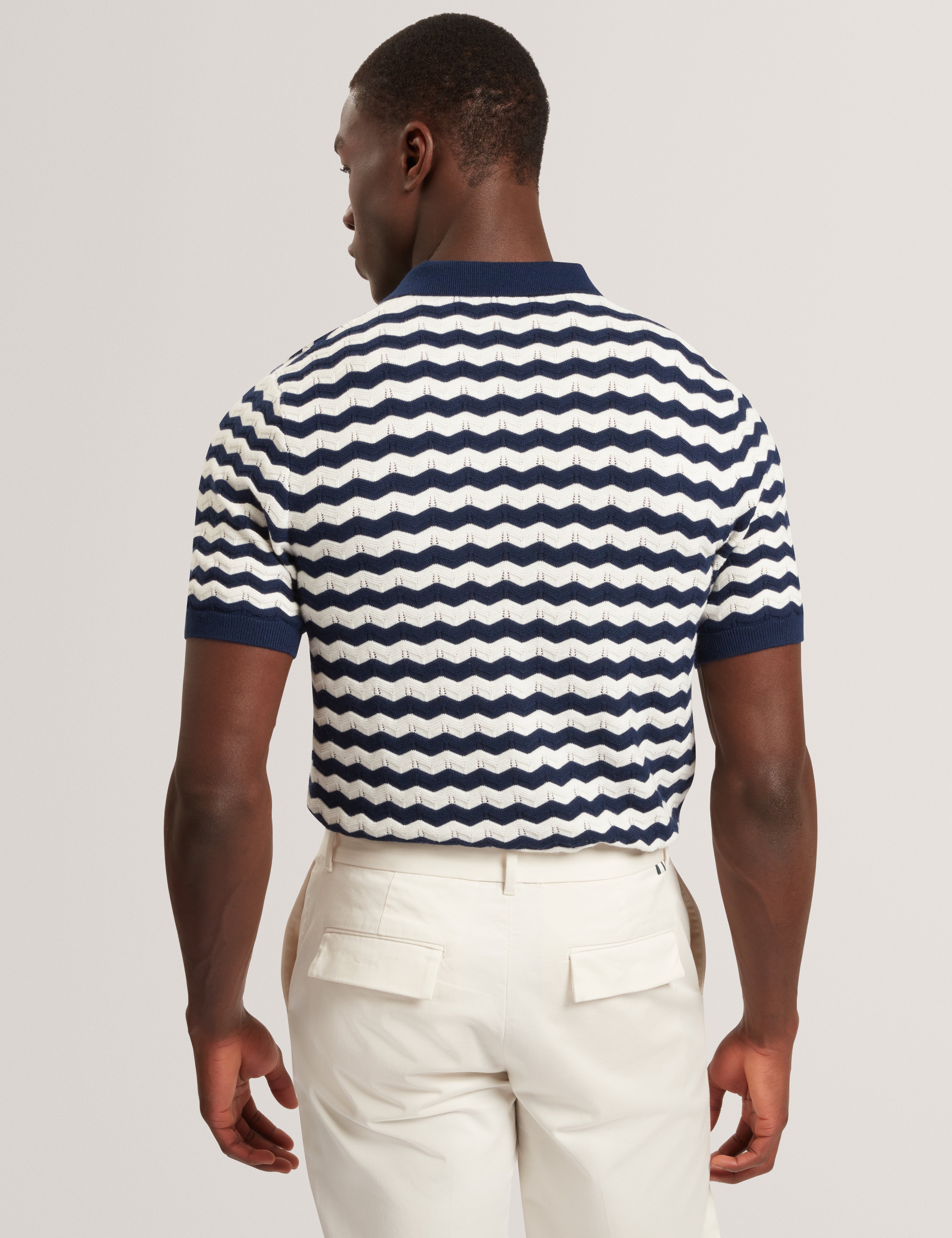Froobie Short Sleeve Wavy Stitch Detail Polo Navy