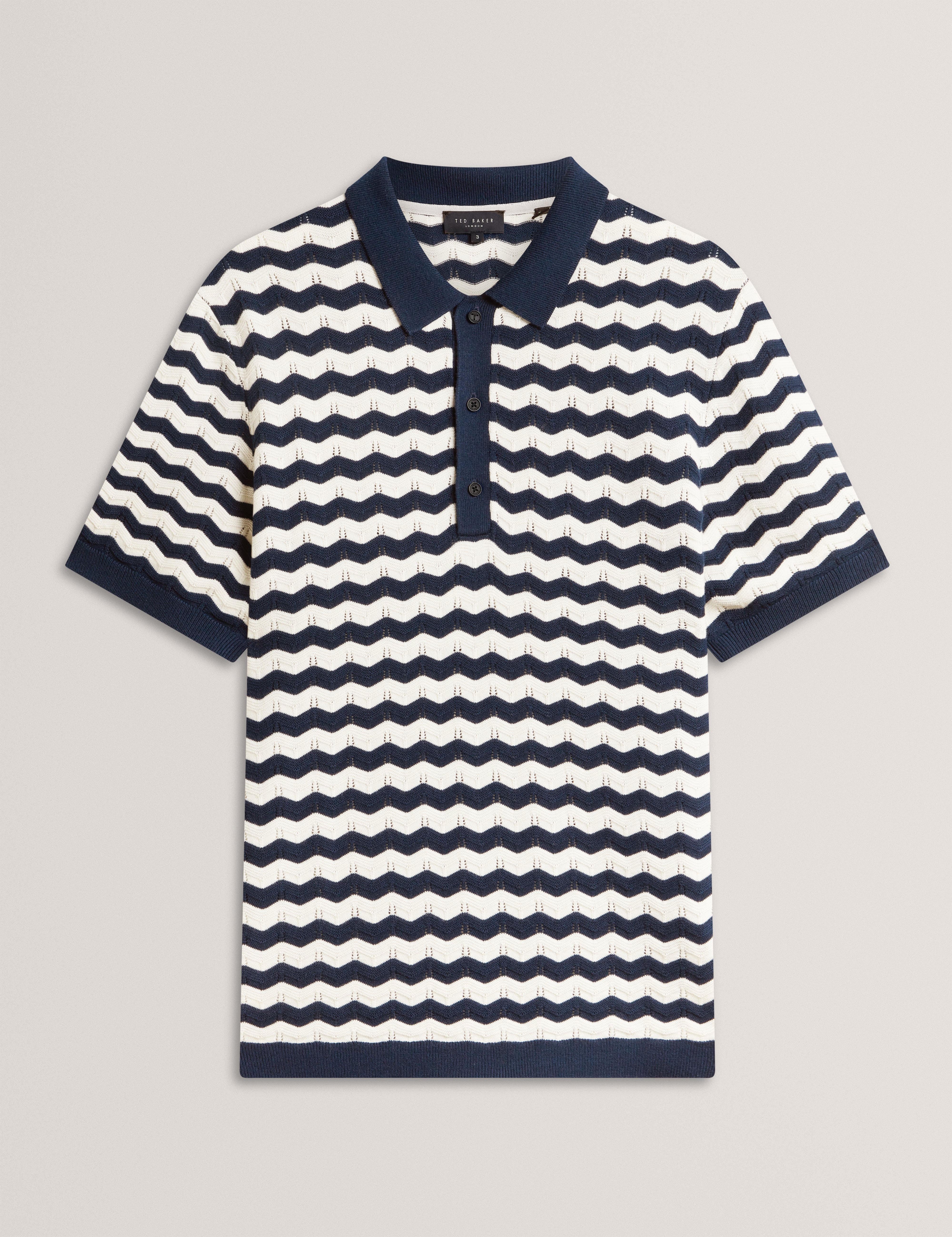 Froobie Short Sleeve Wavy Stitch Detail Polo Navy
