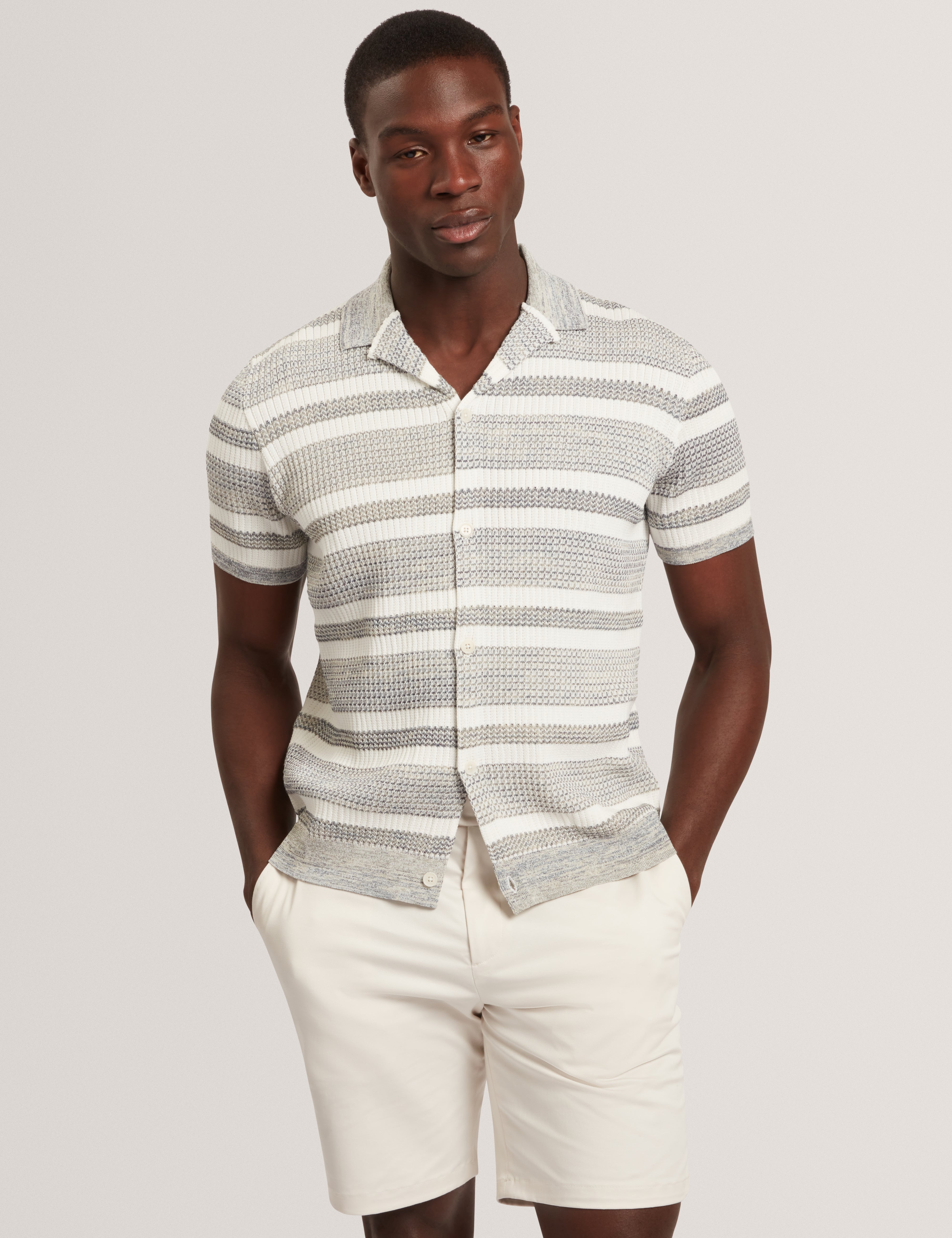 Flacks Short Sleeve Relaxed Fit Stripe Shirt White