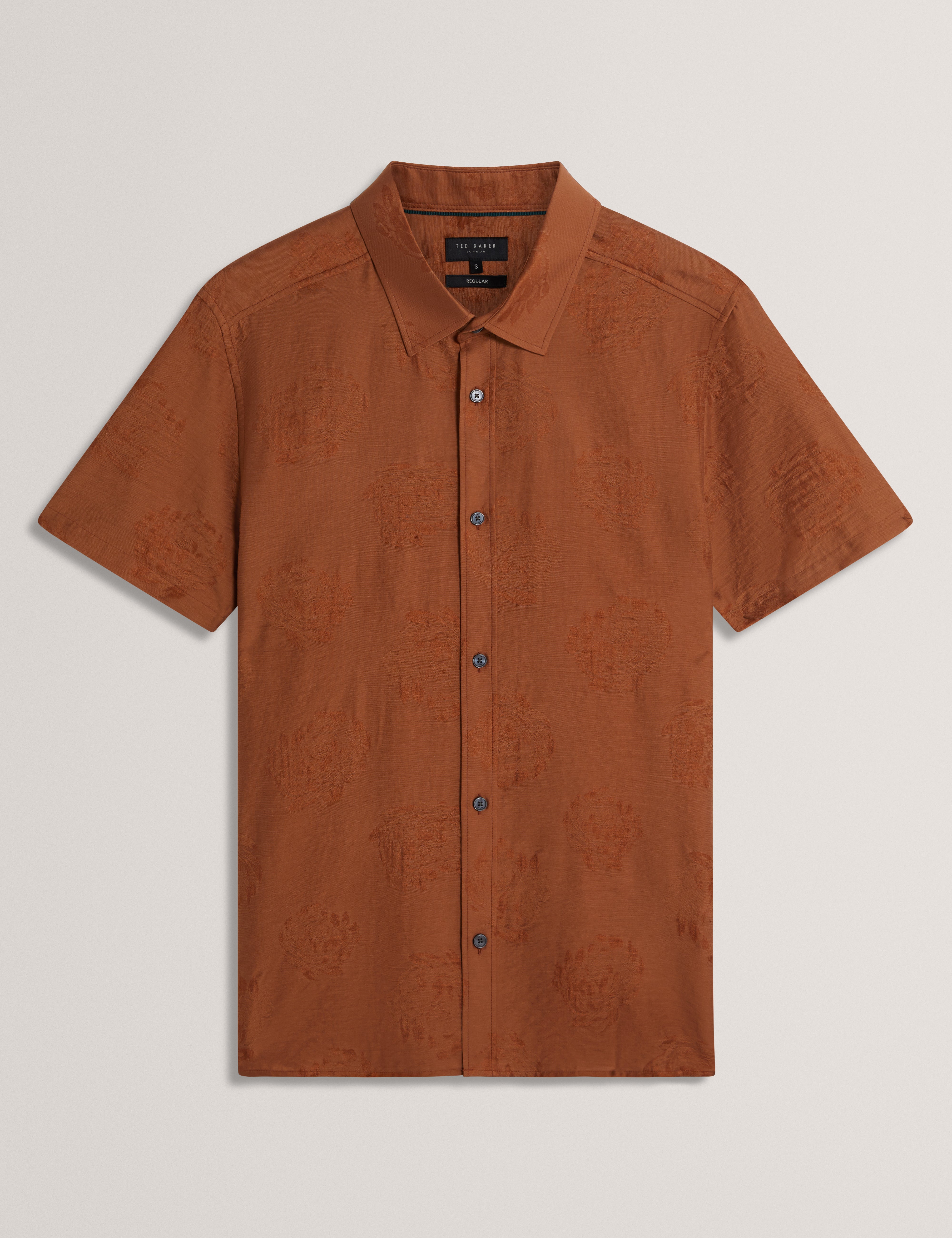 Fabiane Short Sleeve Regular Floral Jacquard Shirt Brn-Red