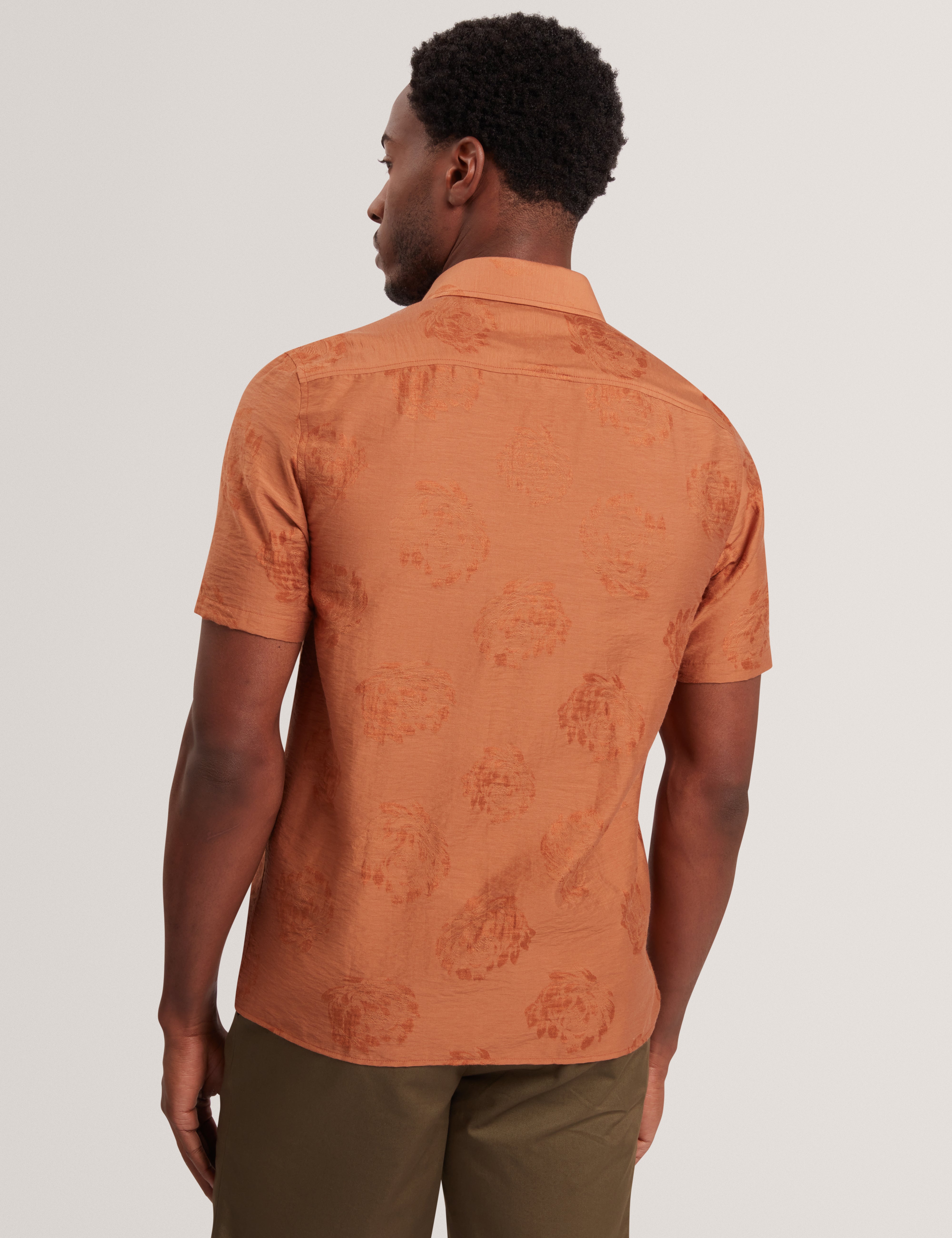 Fabiane Short Sleeve Regular Floral Jacquard Shirt Brn-Red
