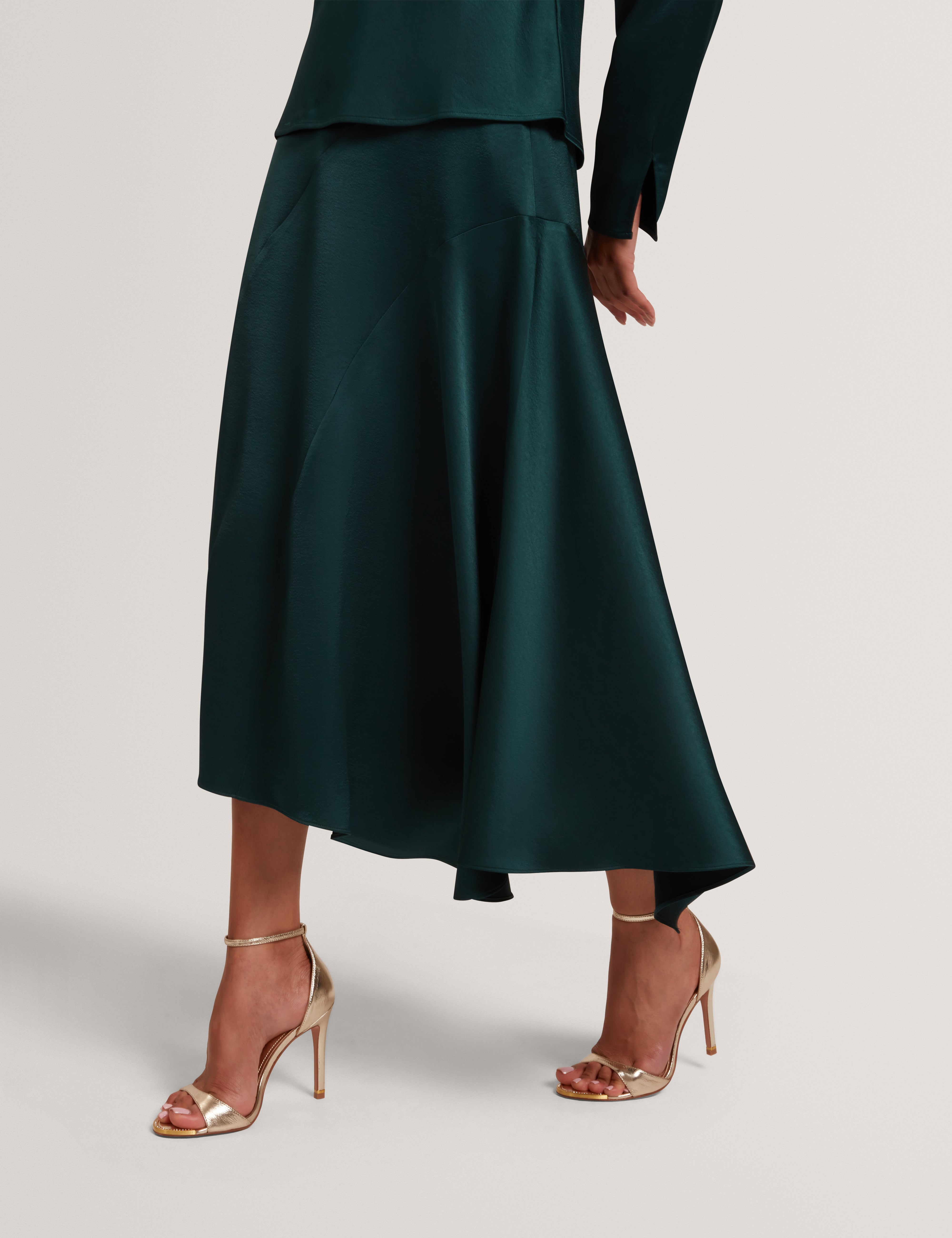 Bolsena Satin Midi Skirt With Asymmetric Hem Dk-Green