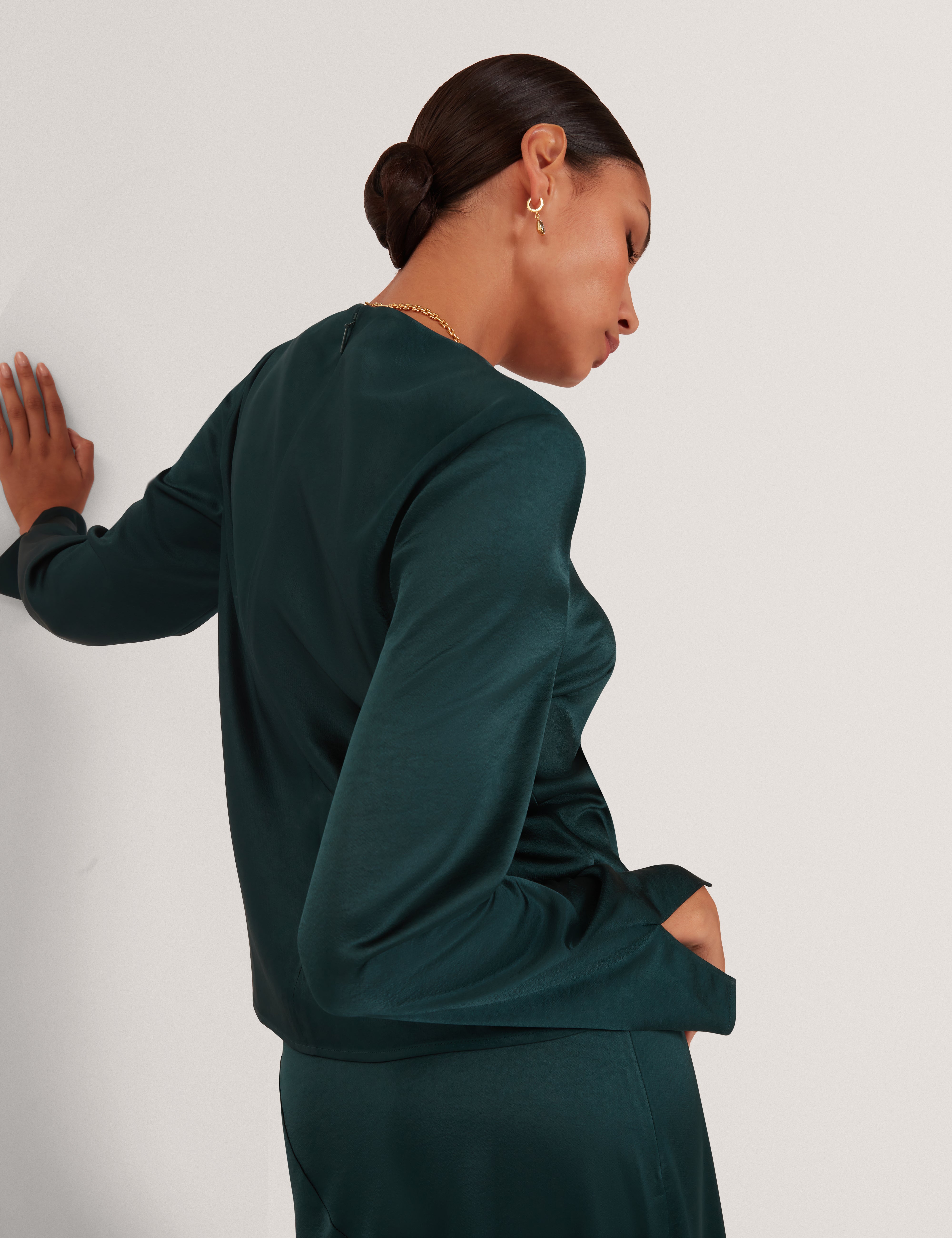 Bolsena Satin Midi Skirt With Asymmetric Hem Dk-Green