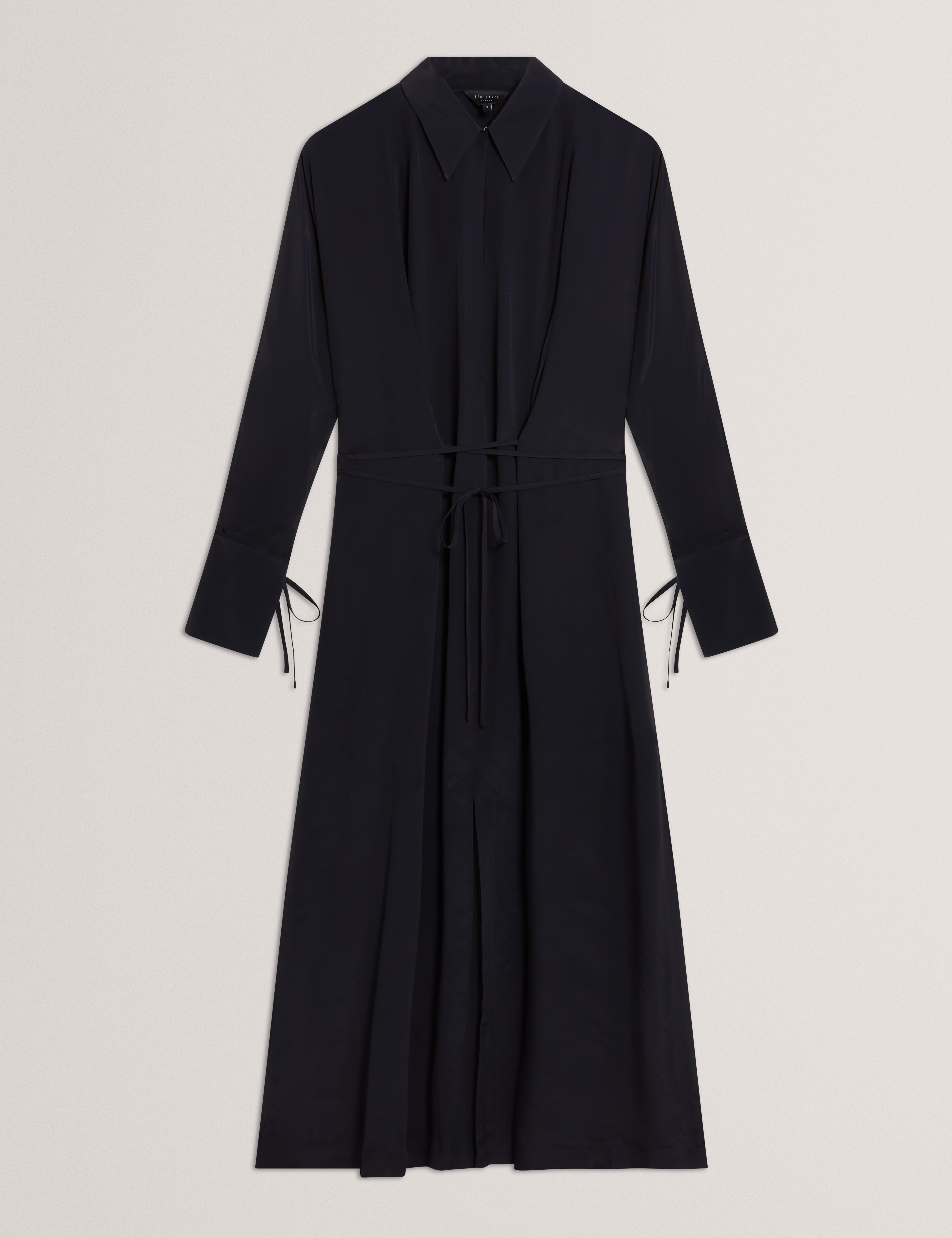 Rhaeaa Tie Detail Midi Shirt Dress Navy