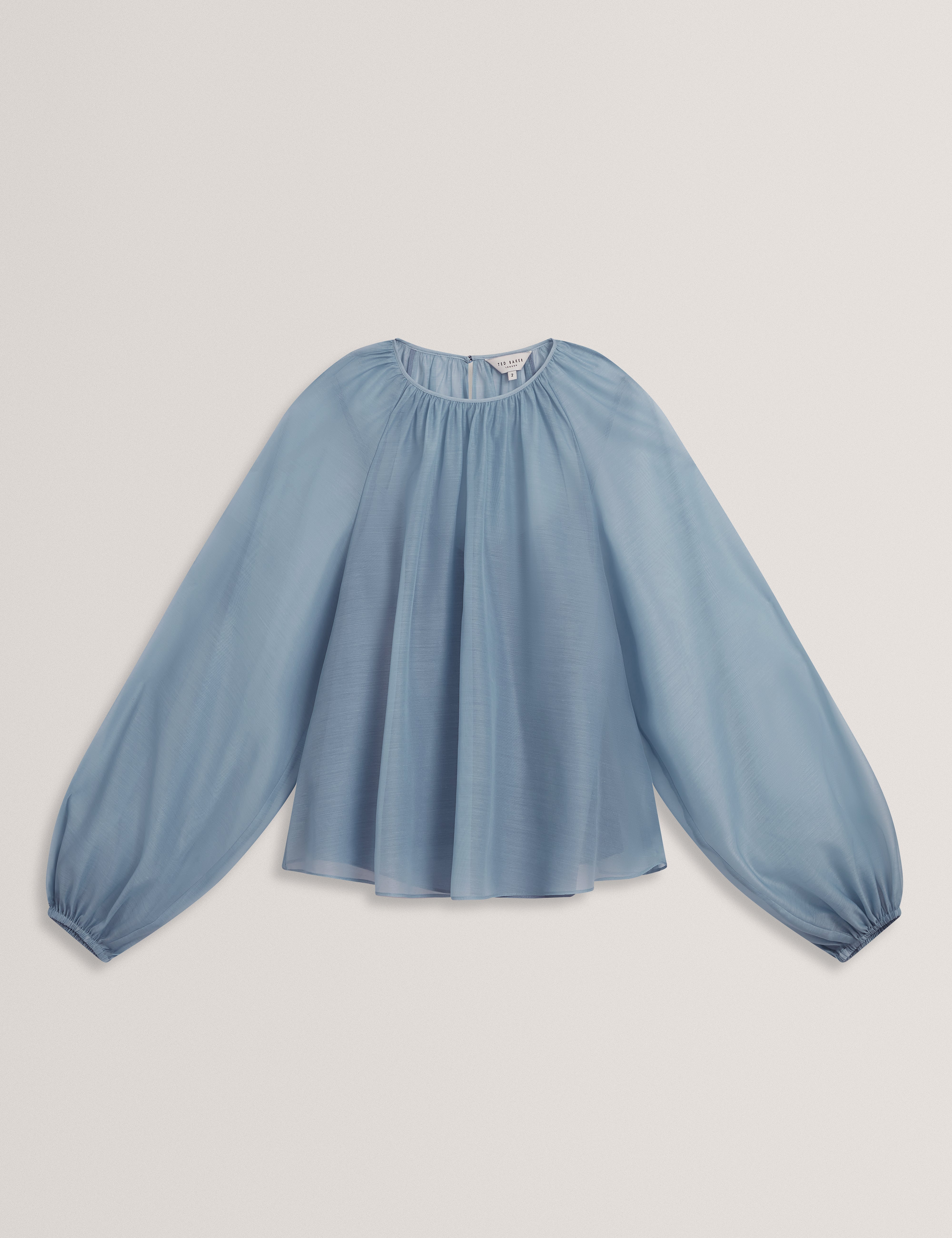 Eelana Organza Puff Sleeve Blouse Lt-Blue