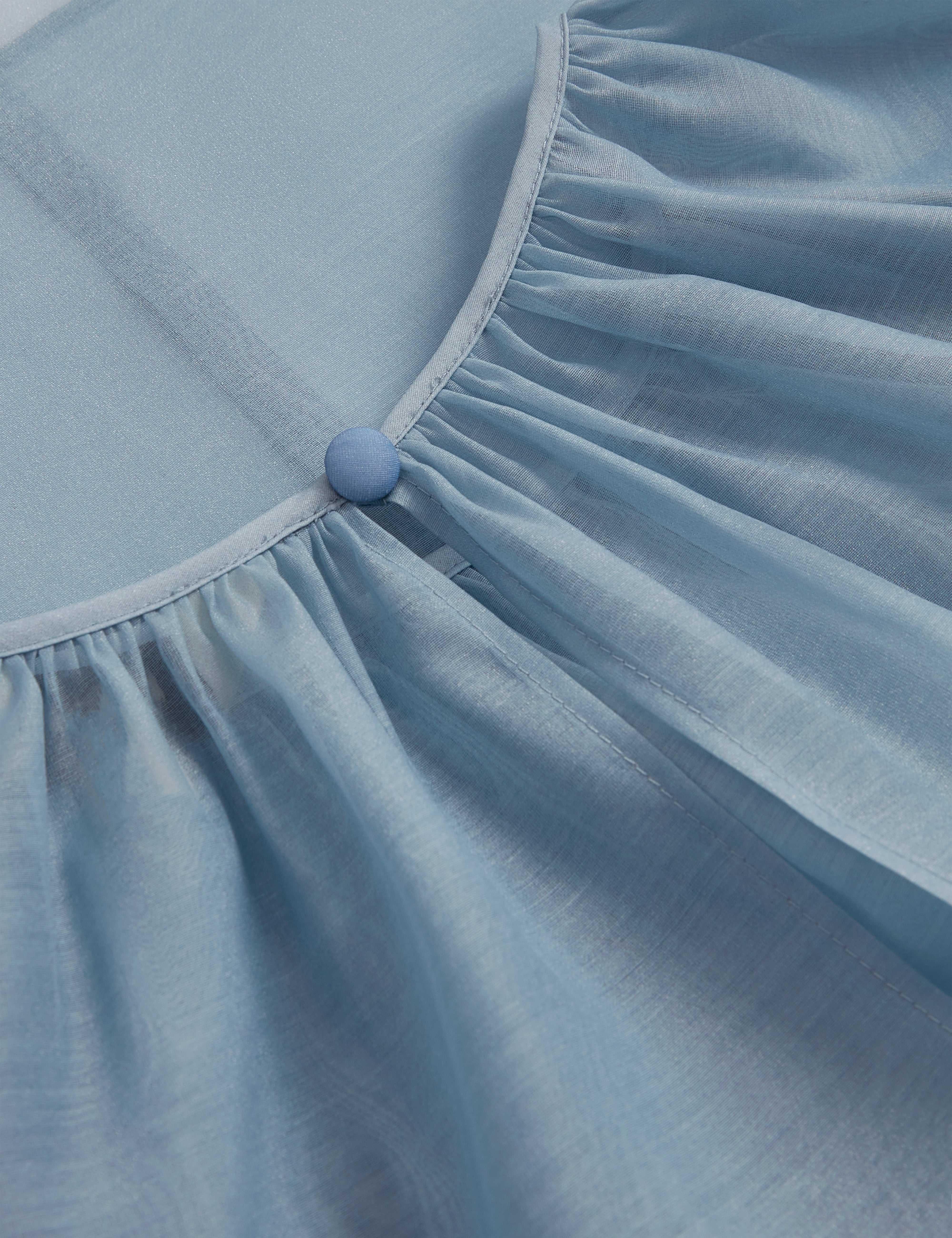 Eelana Organza Puff Sleeve Blouse Lt-Blue
