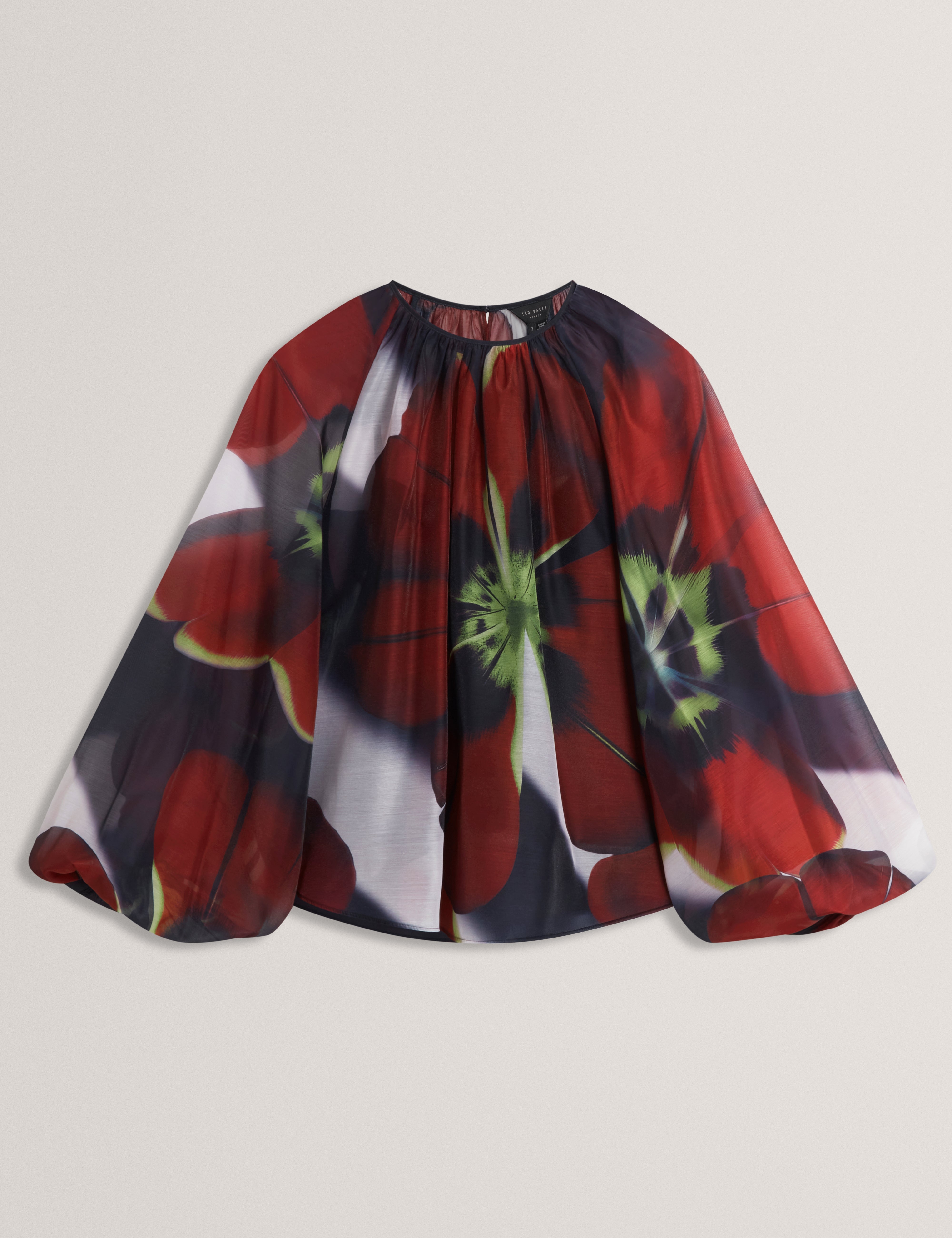 Elaia Printed Organza Puff Sleeve Blouse Navy