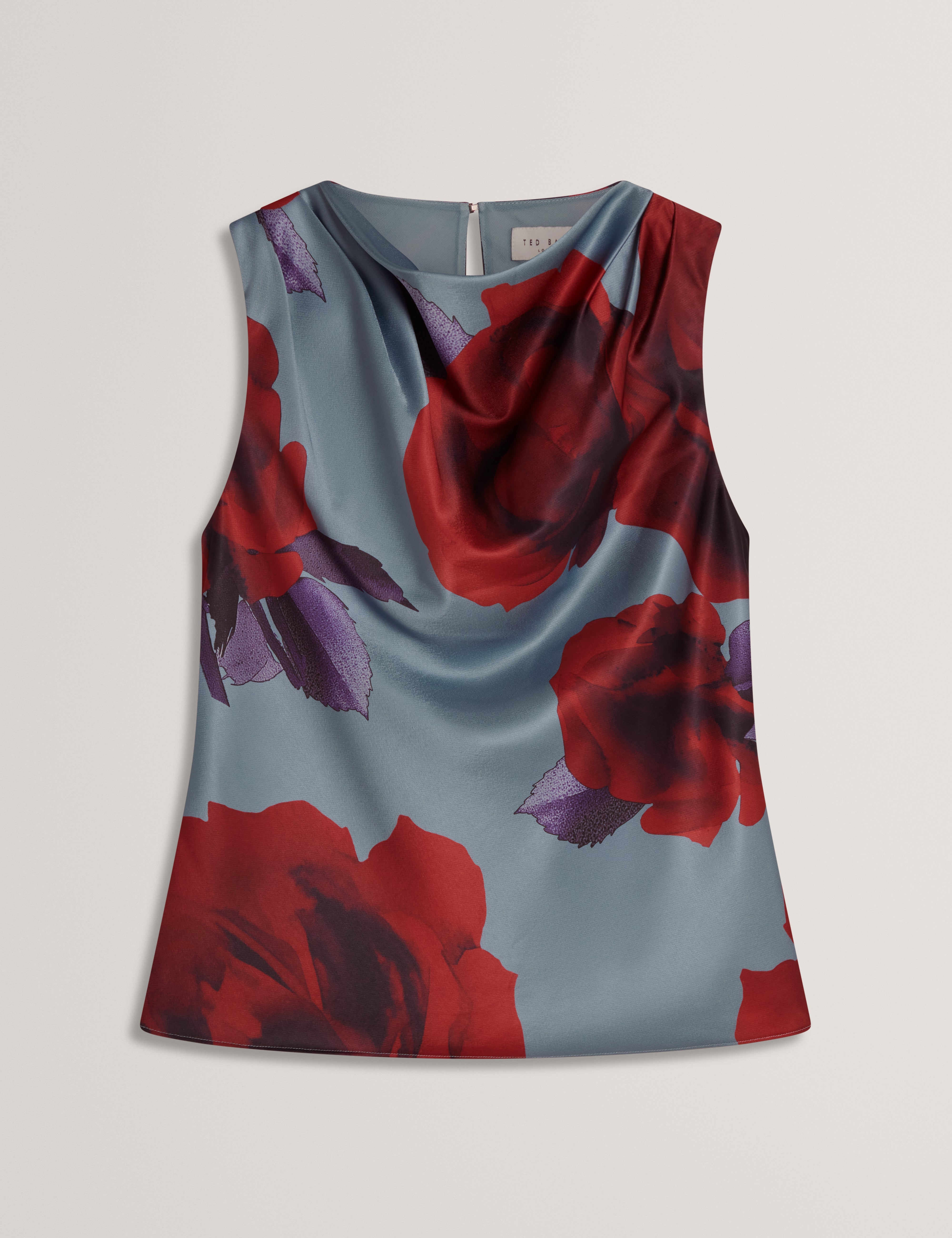 Harplyn Print Sleeveless Drape Neck Top Lt-Blue