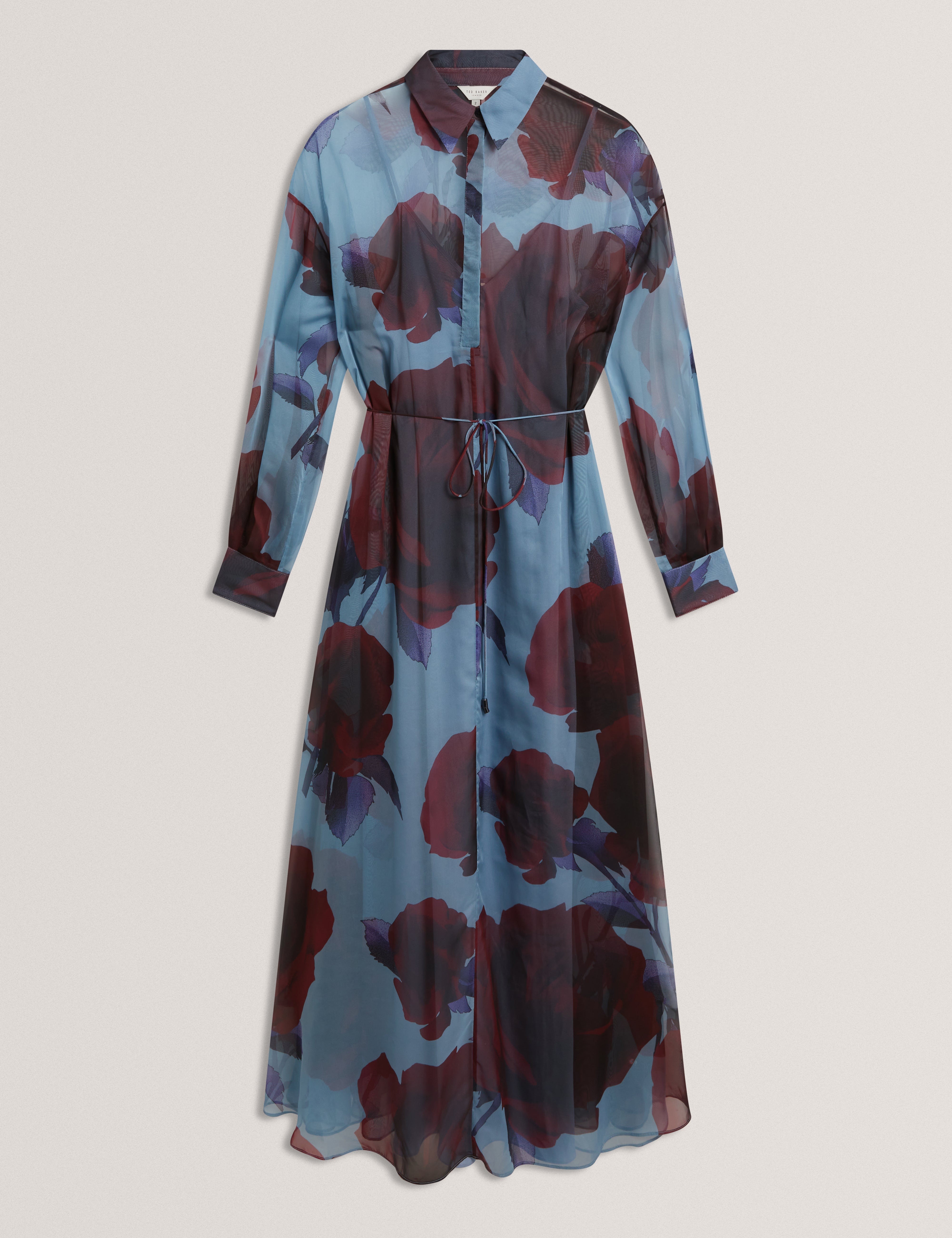 Marrnie Printed Bib Detail Maxi Shirt Dress Lt-Blue