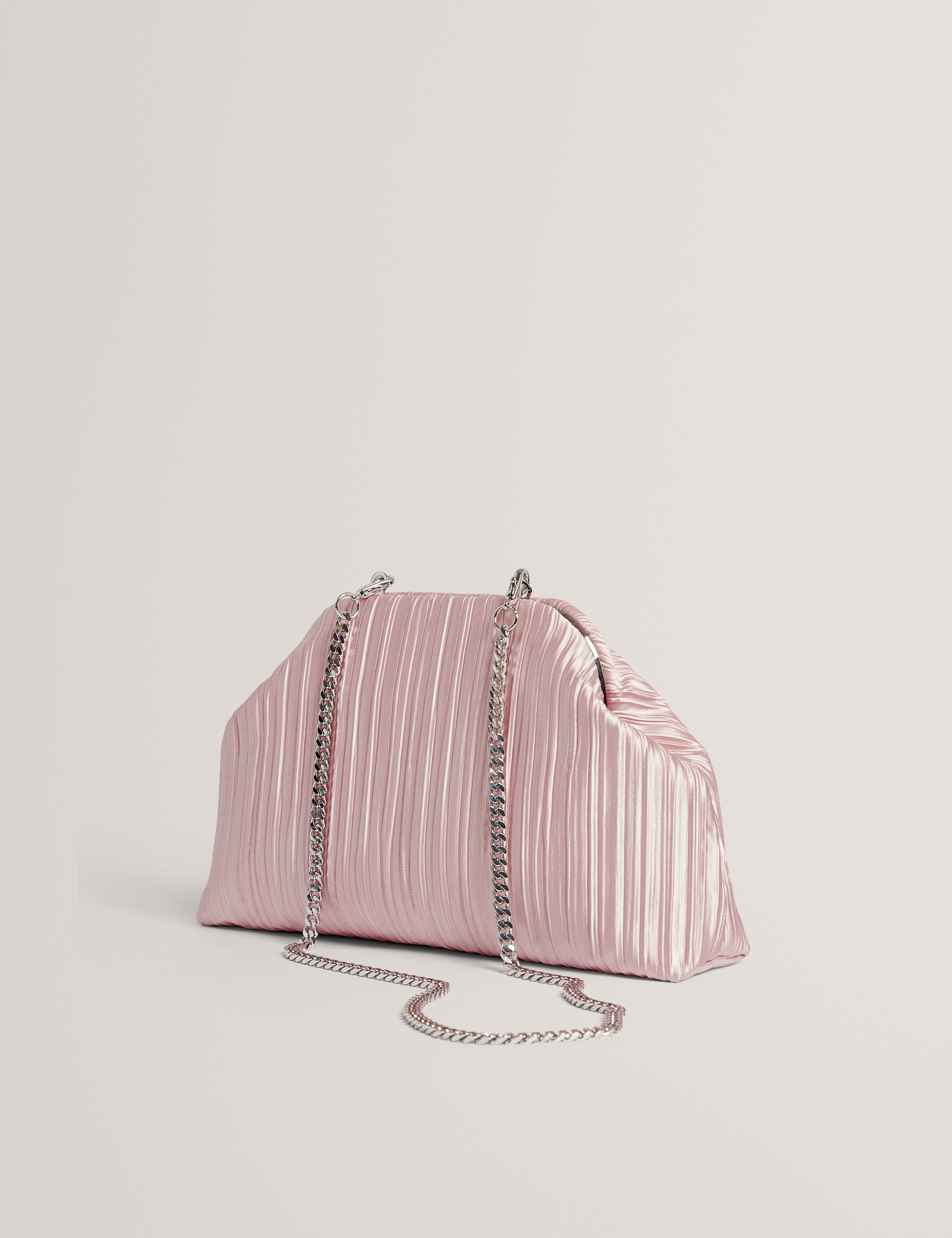 Plisset Soft Satin Pleated Clutch Bag Pink