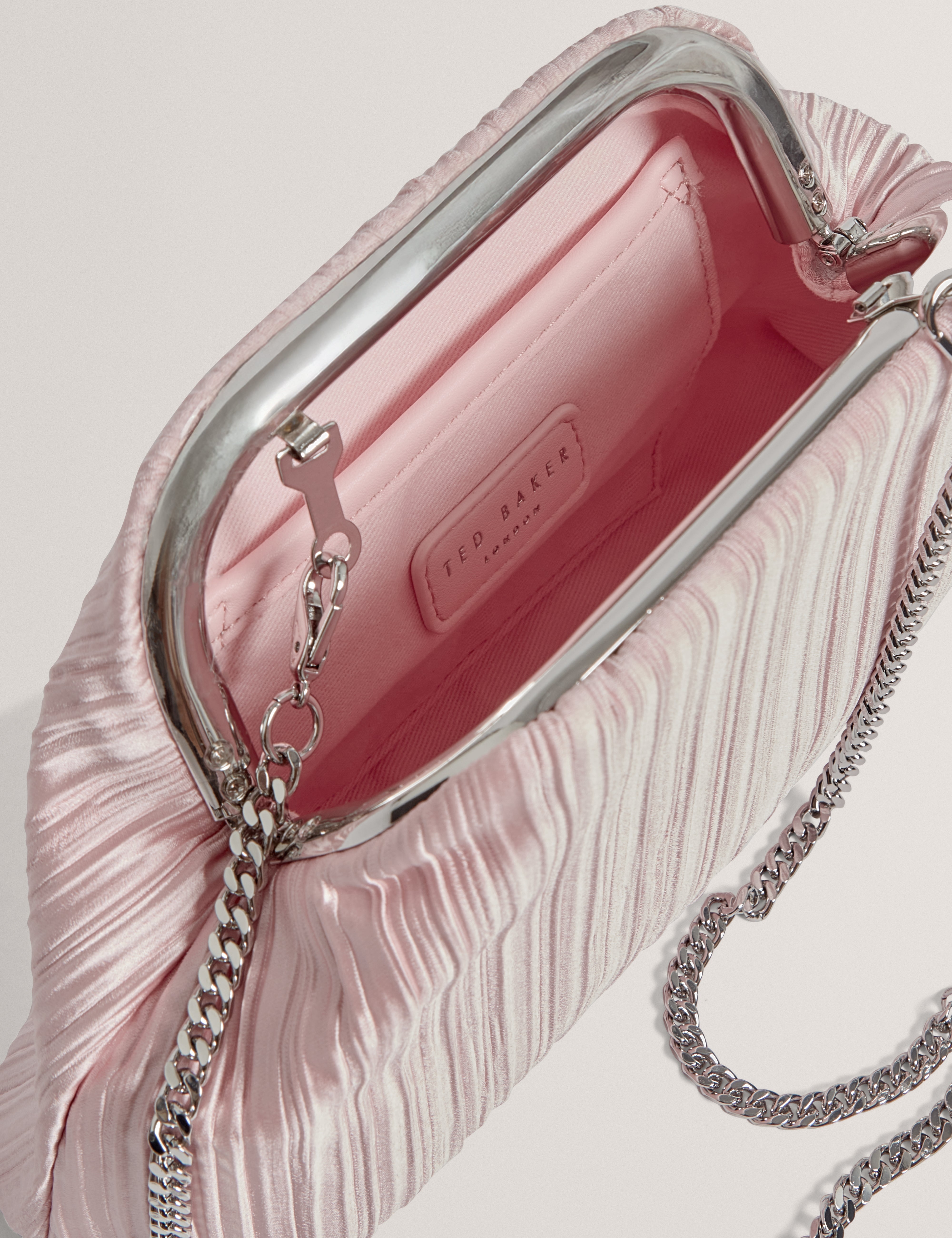 Plisset Soft Satin Pleated Clutch Bag Pink