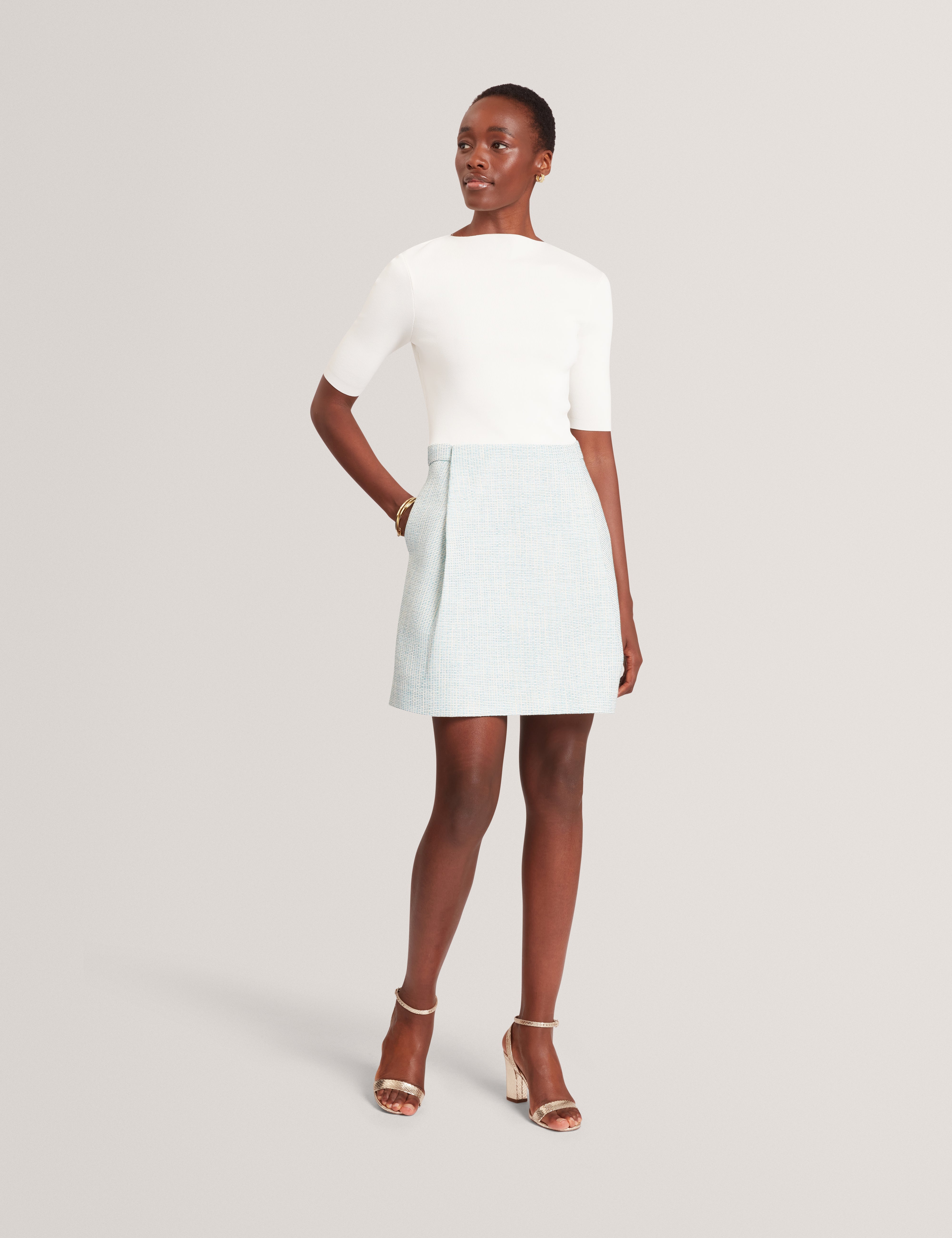 Previam Short Sleeve Mockable Mini Dress Mid-Green