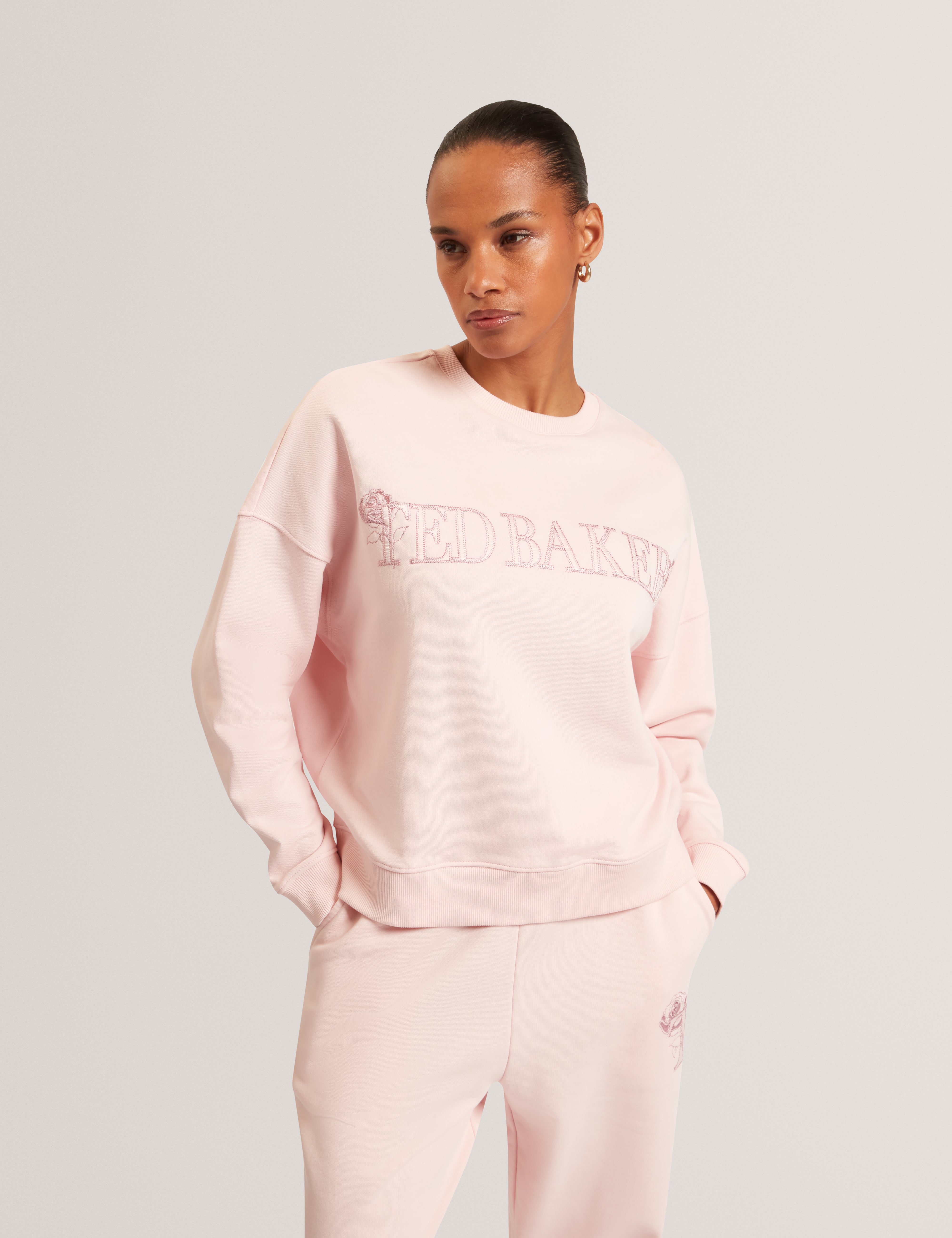 Tanlie Branded Embroidery Sweatshirt Pink