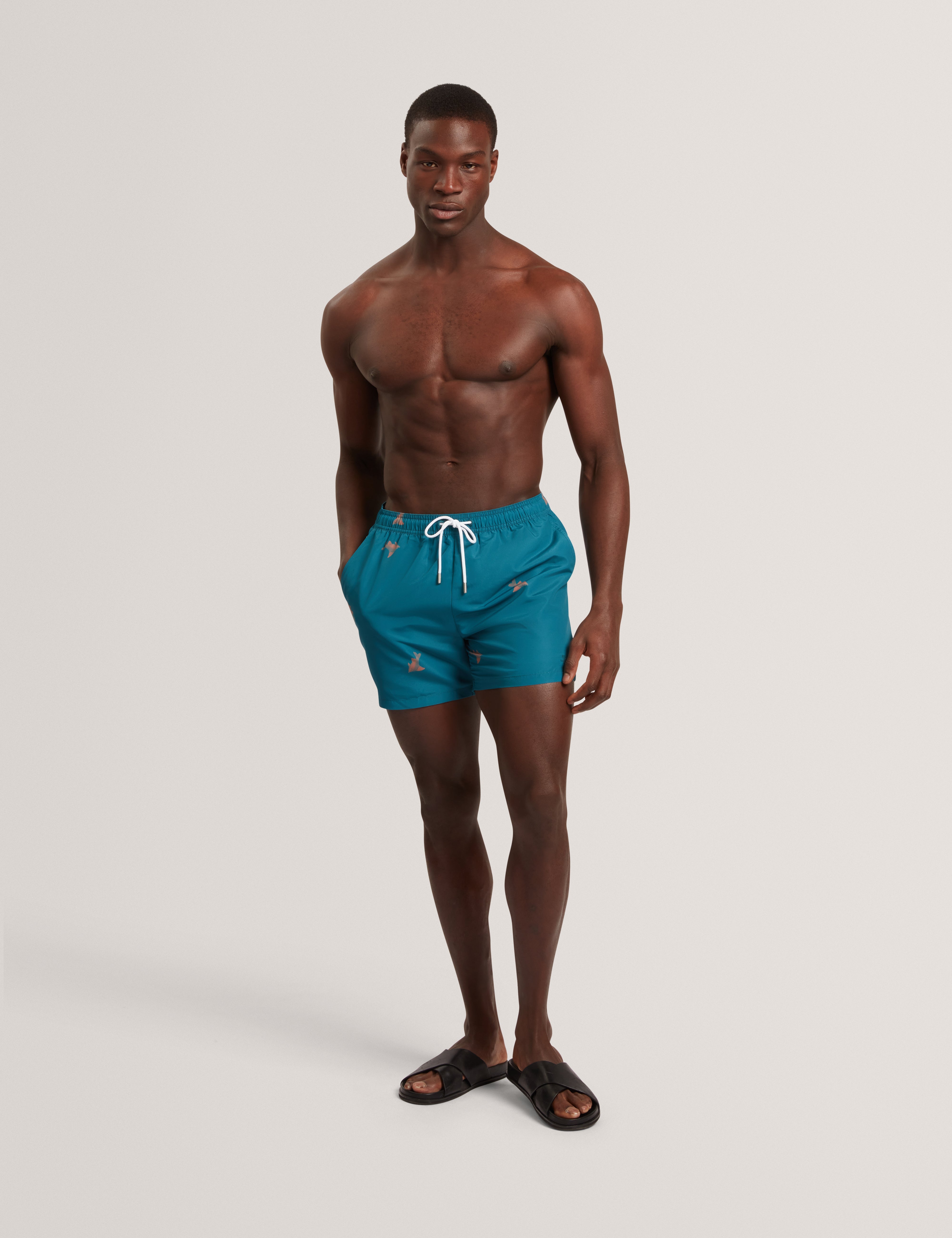 Brentwd Goldfish Print Swim Short Teal-Blue