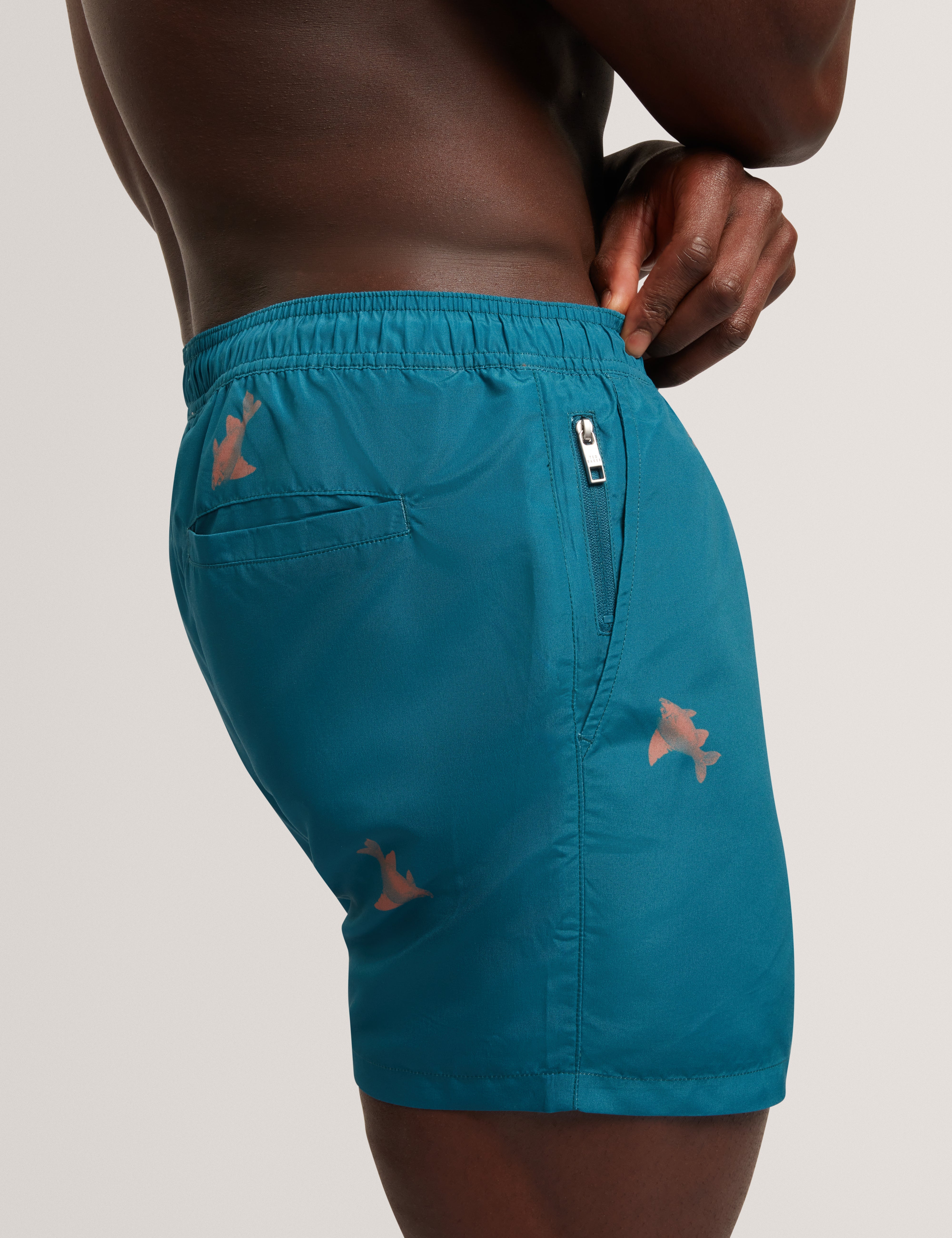 Brentwd Goldfish Print Swim Short Teal-Blue