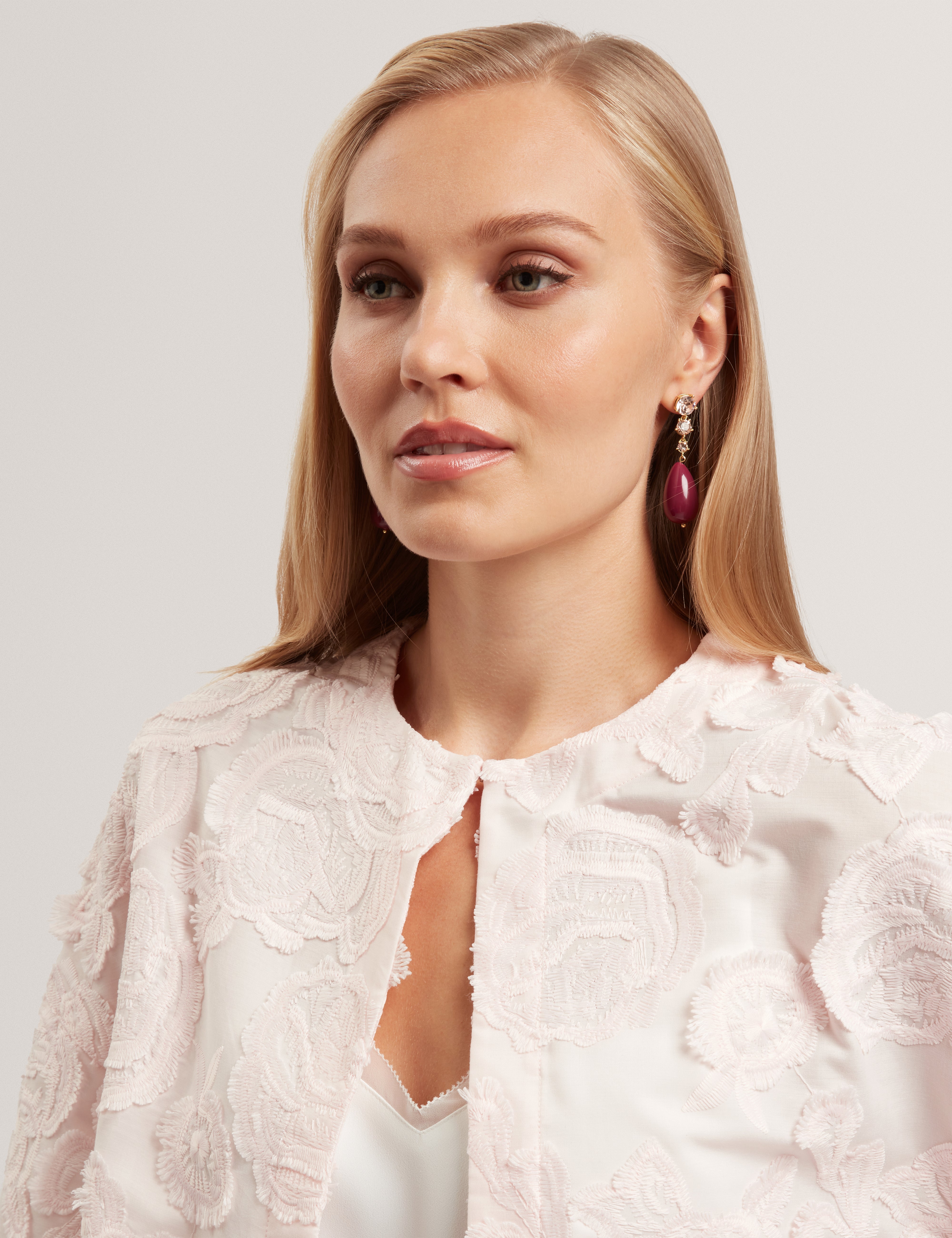 Faela Collarless Cropped Jacket Pink