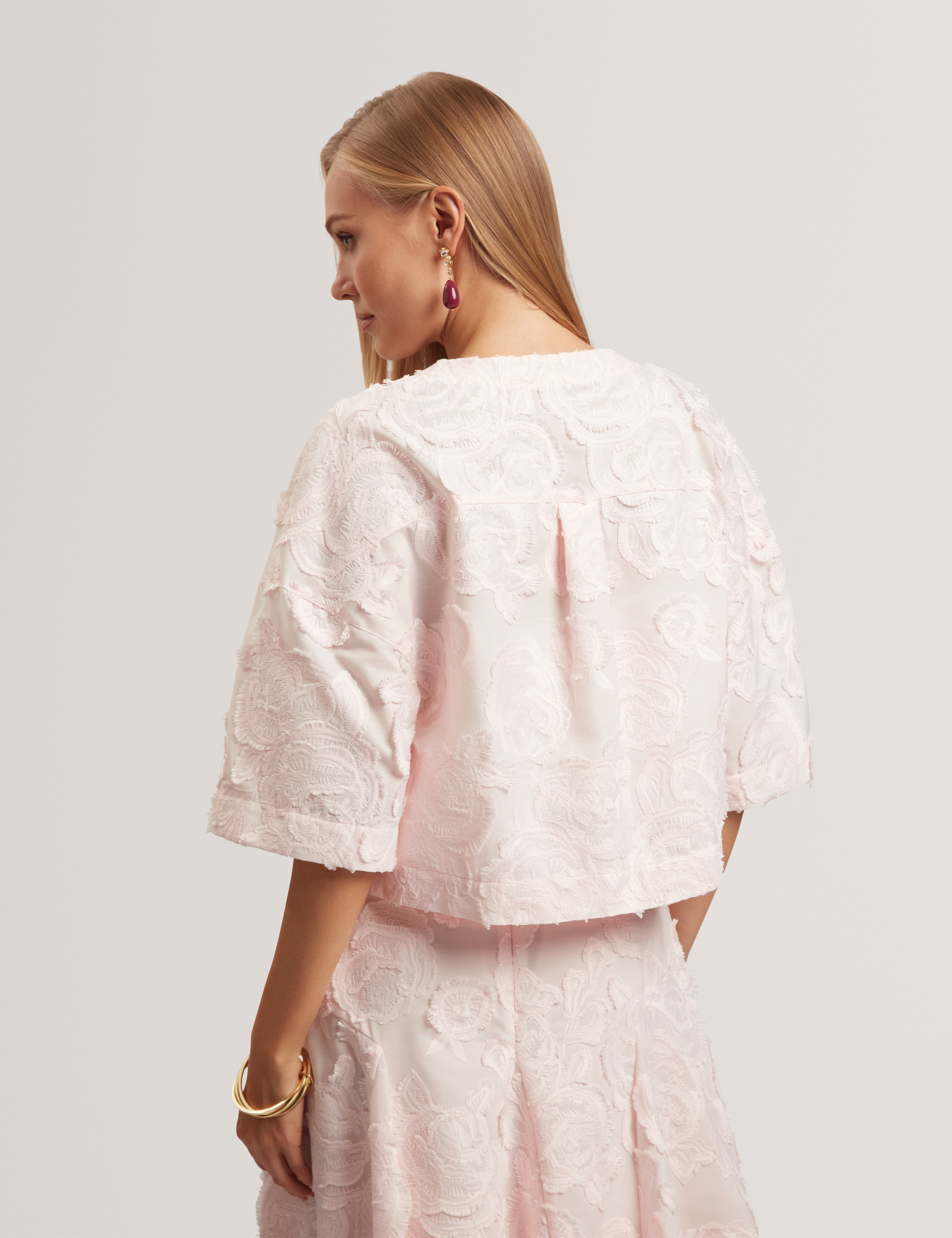 Faela Collarless Cropped Jacket Pink