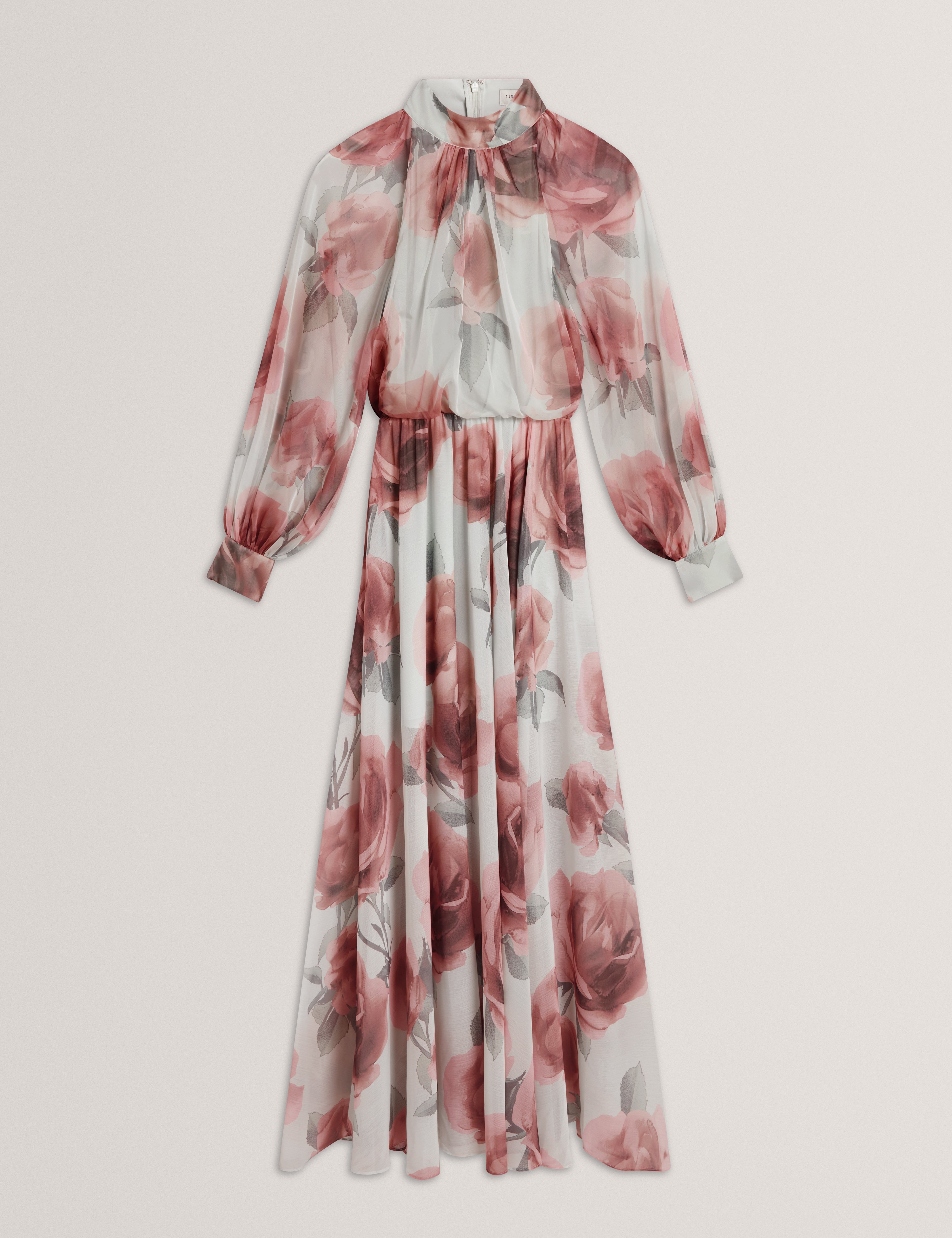 Rowie Tie Detail Long Sleeve Floral Maxi Dress Pl-Green