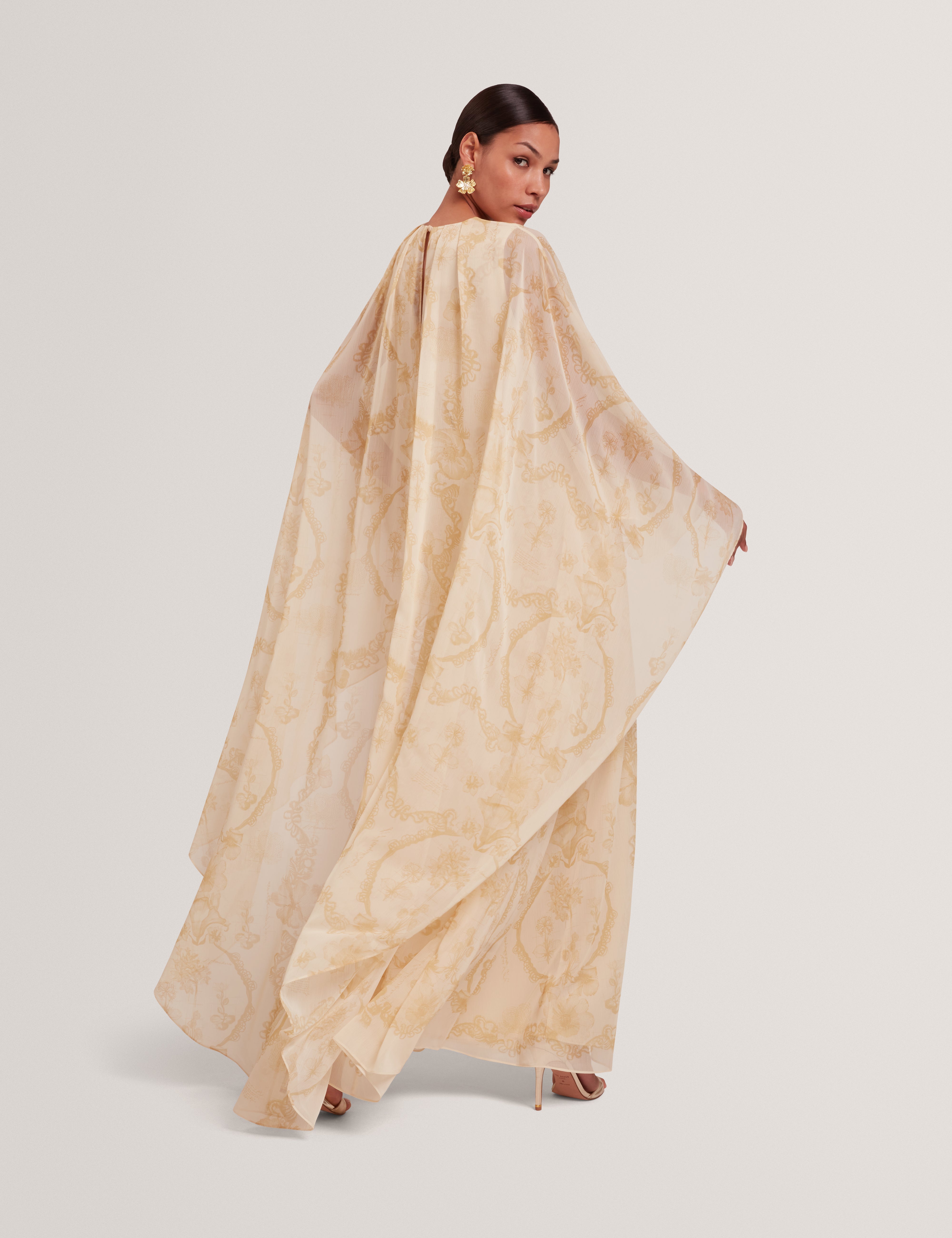 Nieva Waterfall Cape Detail Maxi Dress Lt-Yellow