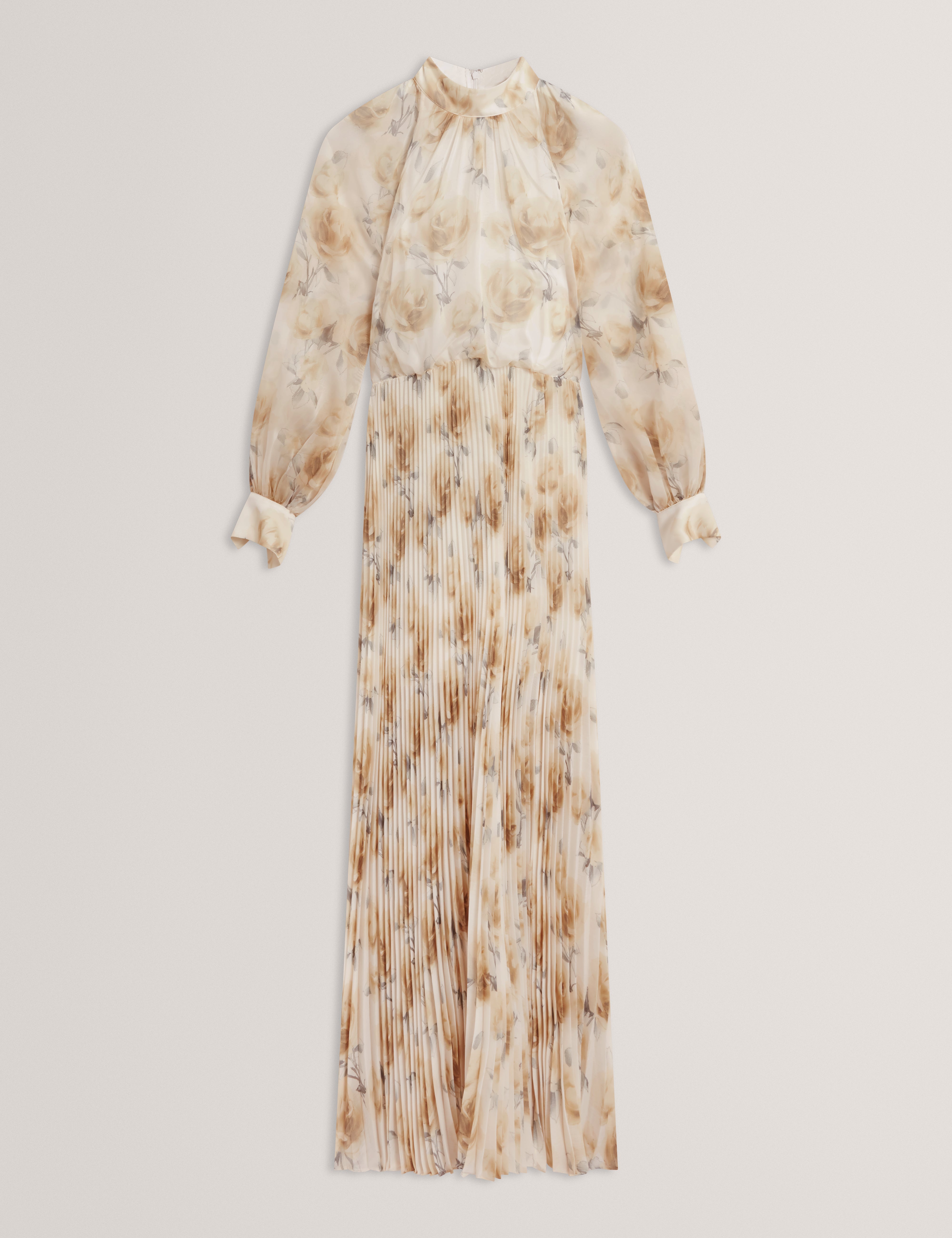 Patsie Tie Detail Long Sleeve Floral Maxi Dress Ivory