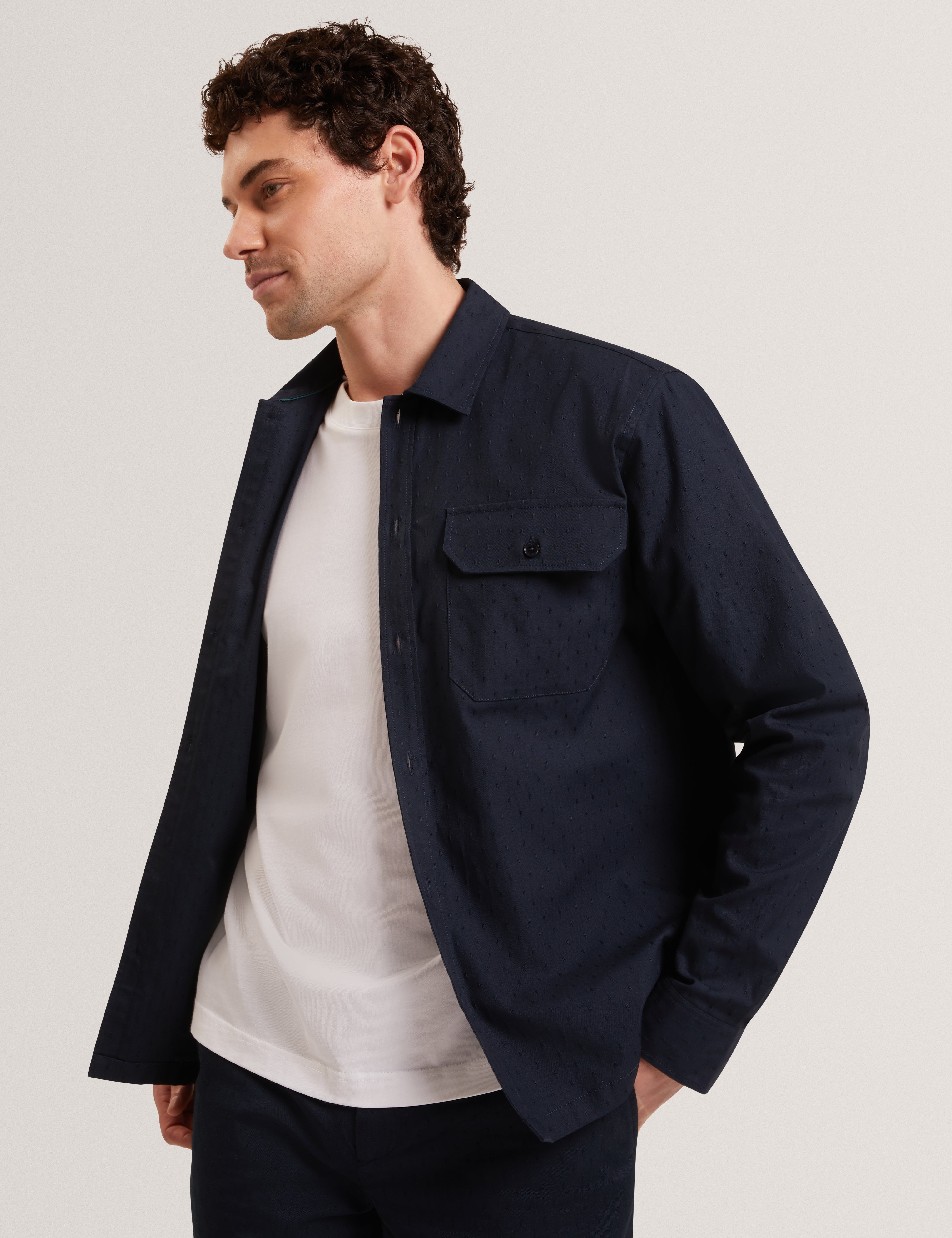 Levon Jacquard Overshirt Navy