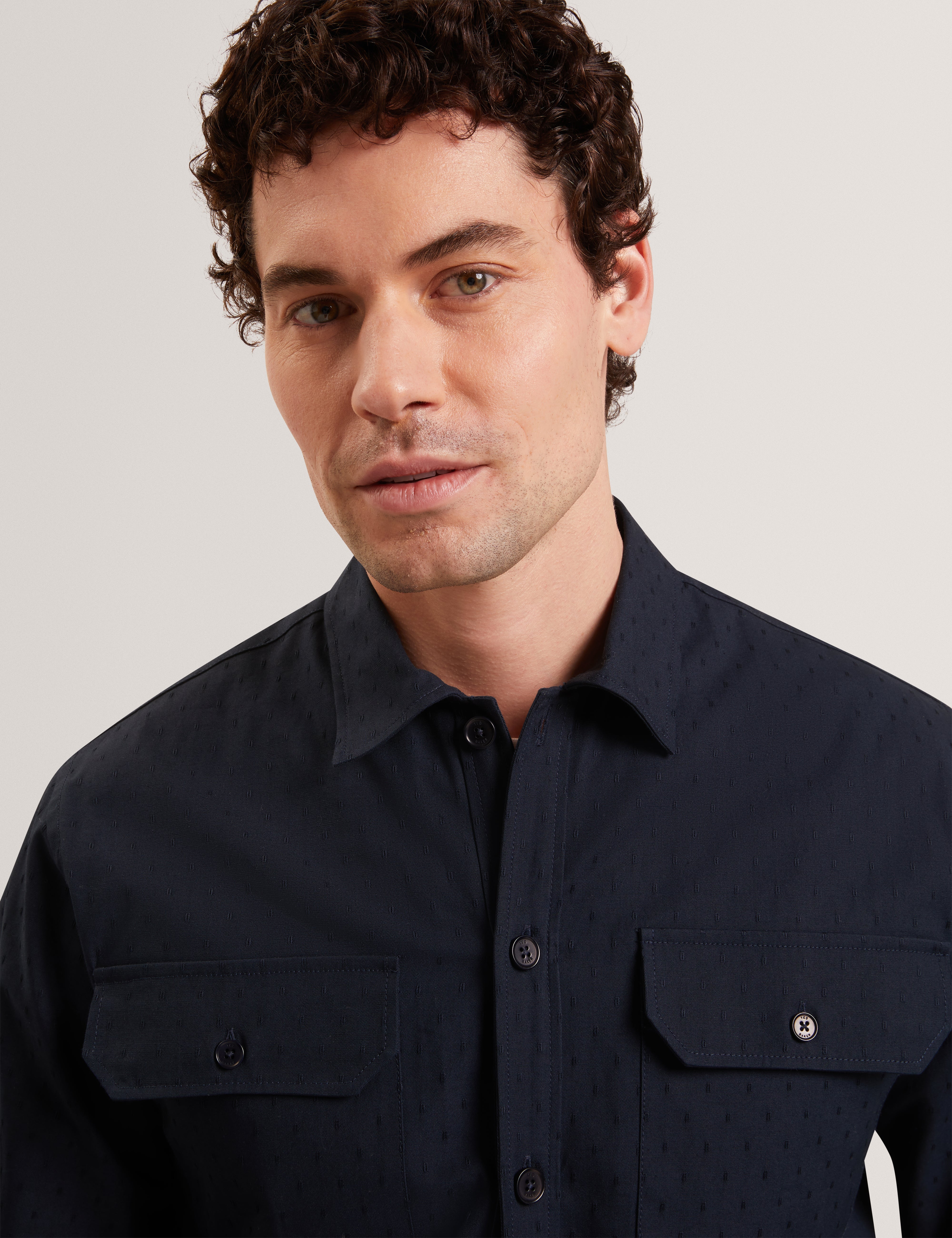 Levon Jacquard Overshirt Navy