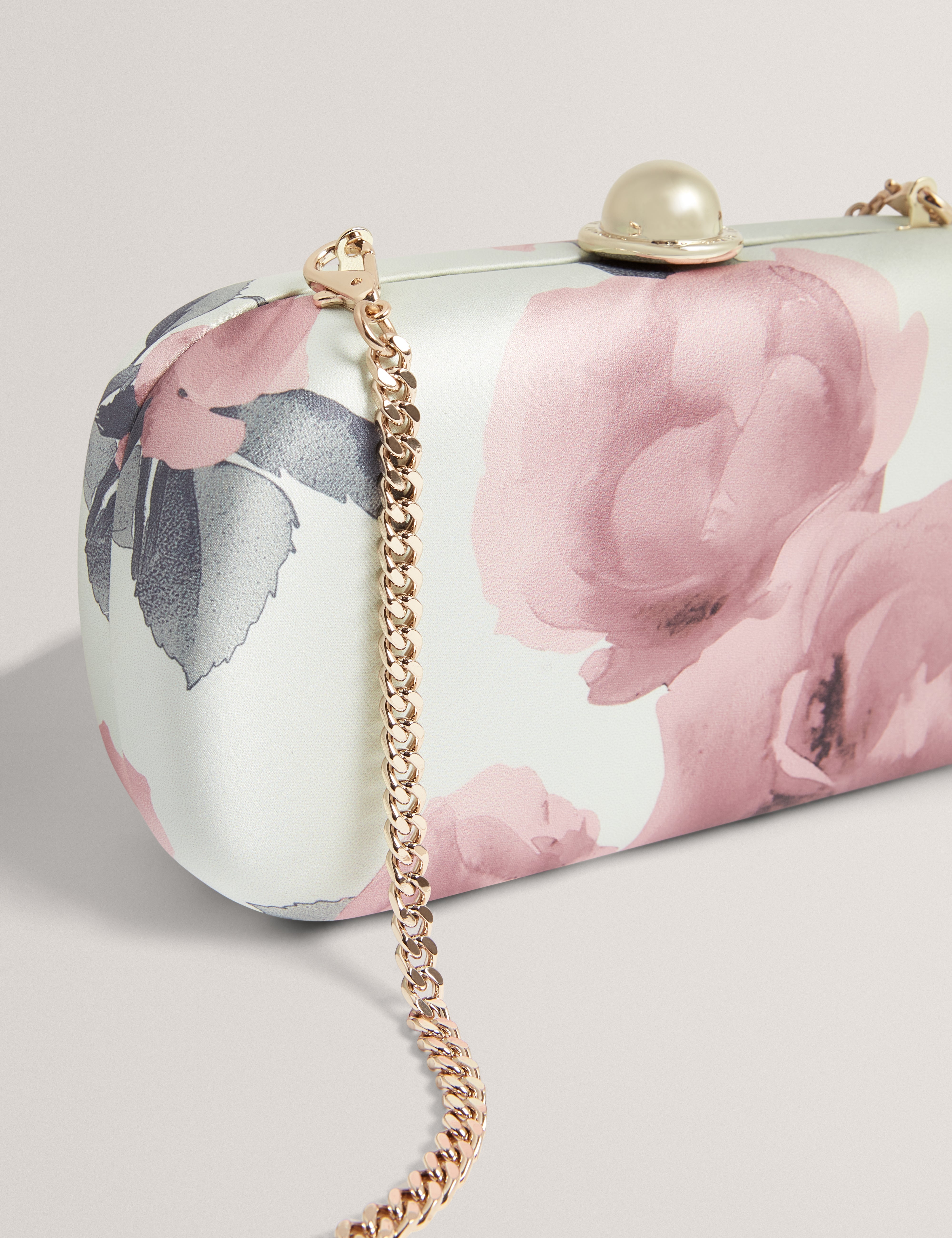 Lizela Floral Printed Hard Box Clutch Lt-Green