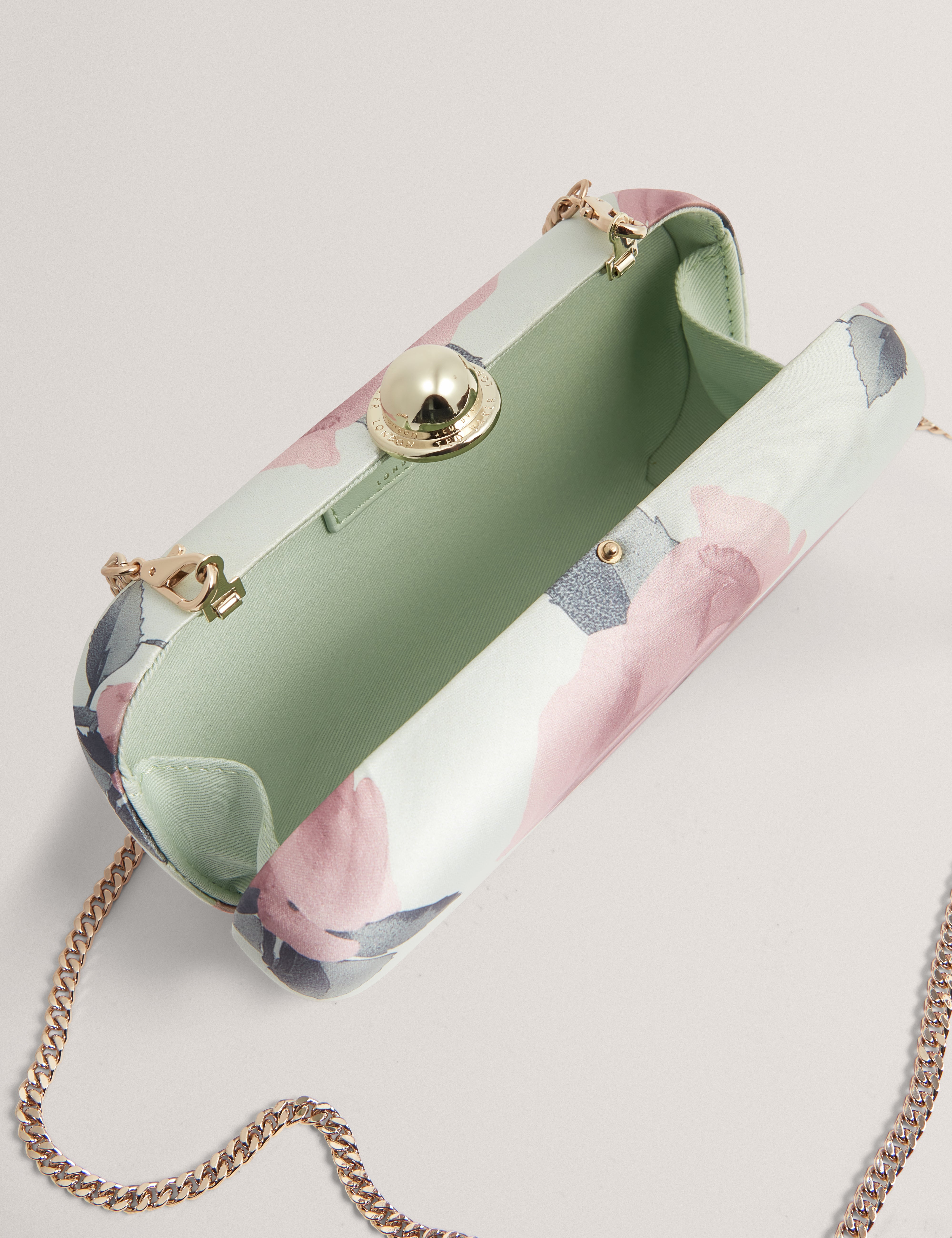 Lizela Floral Printed Hard Box Clutch Lt-Green