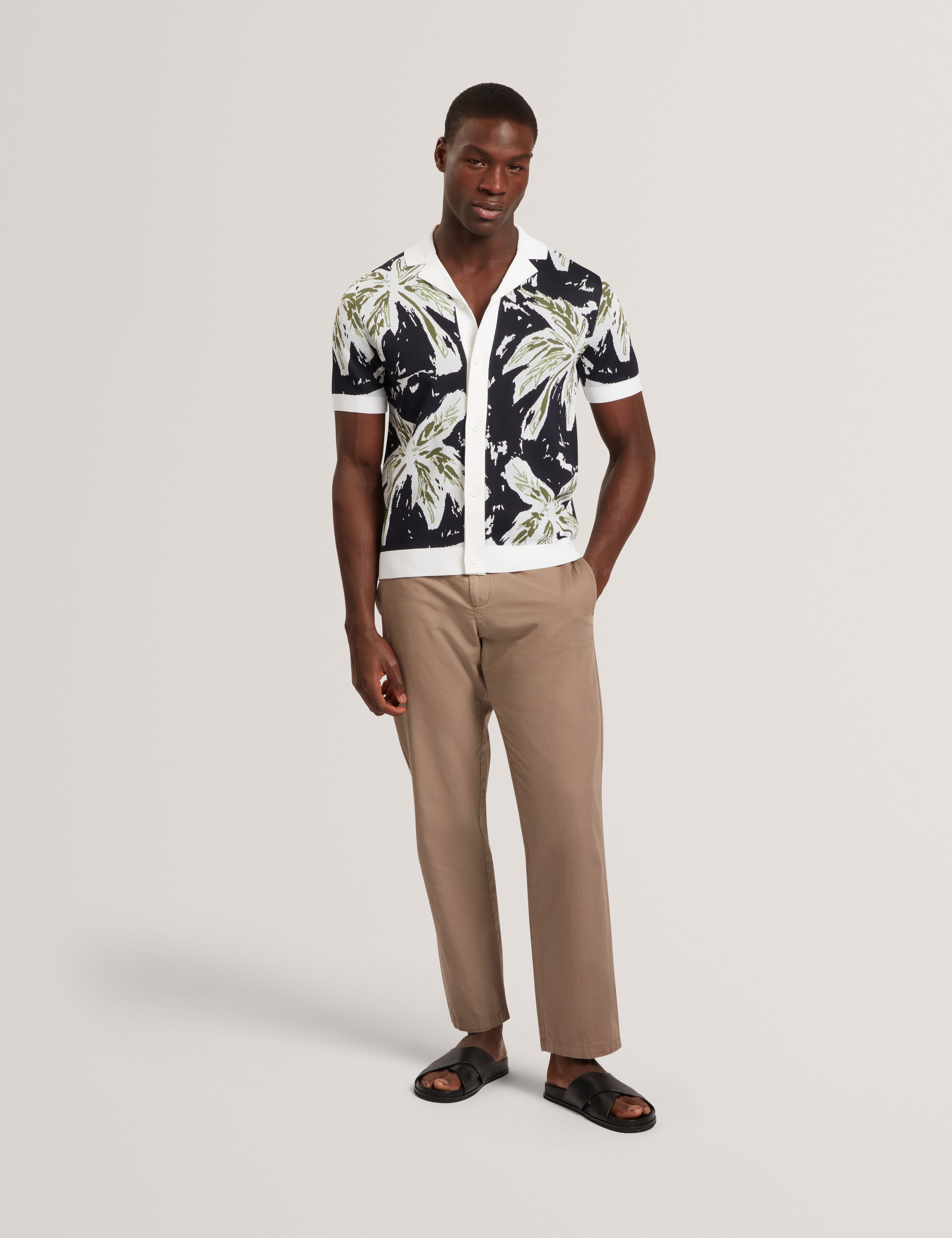 Kyes Short Sleeve Knitted Leaf Shirt Navy