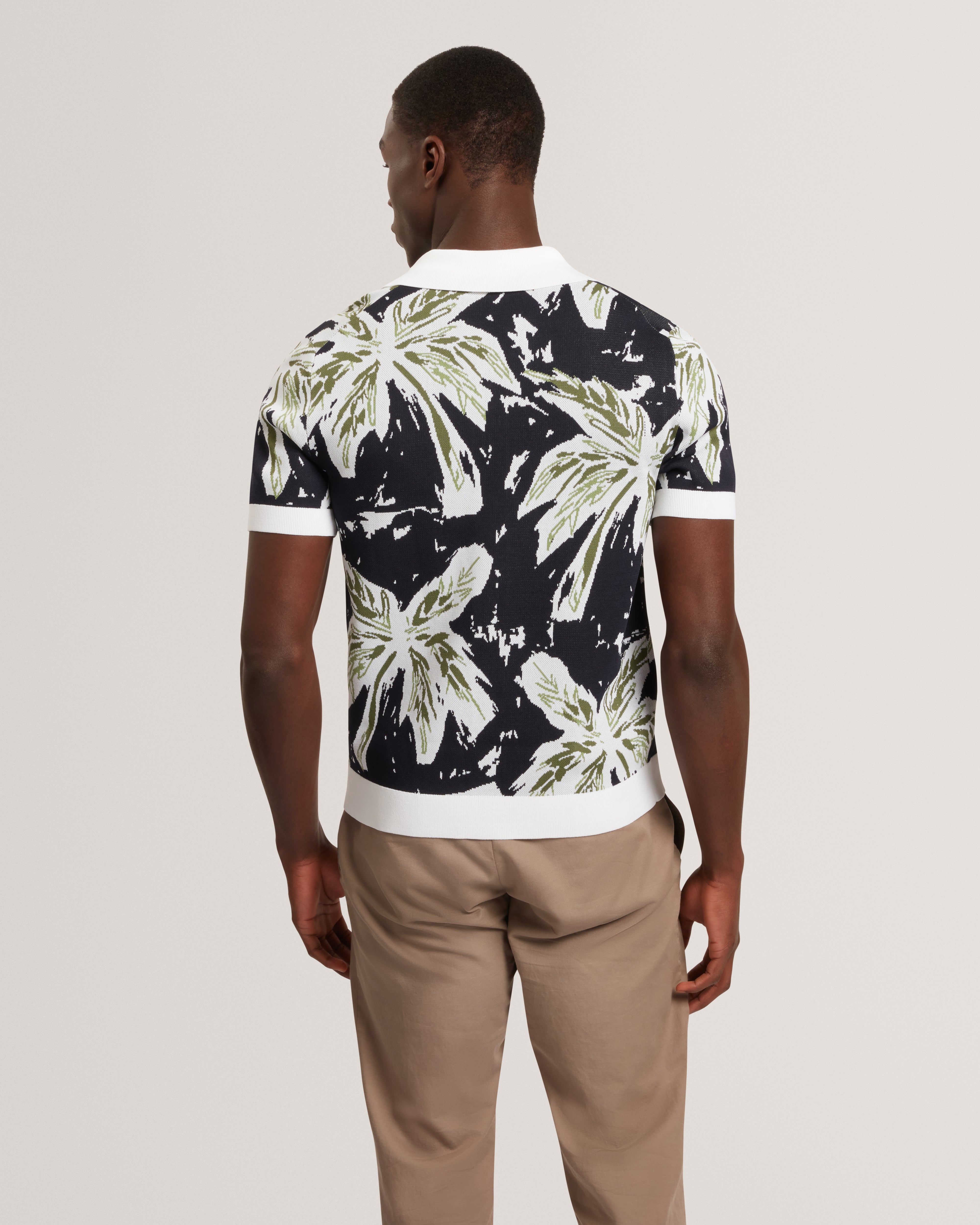 Kyes Short Sleeve Knitted Leaf Shirt Navy