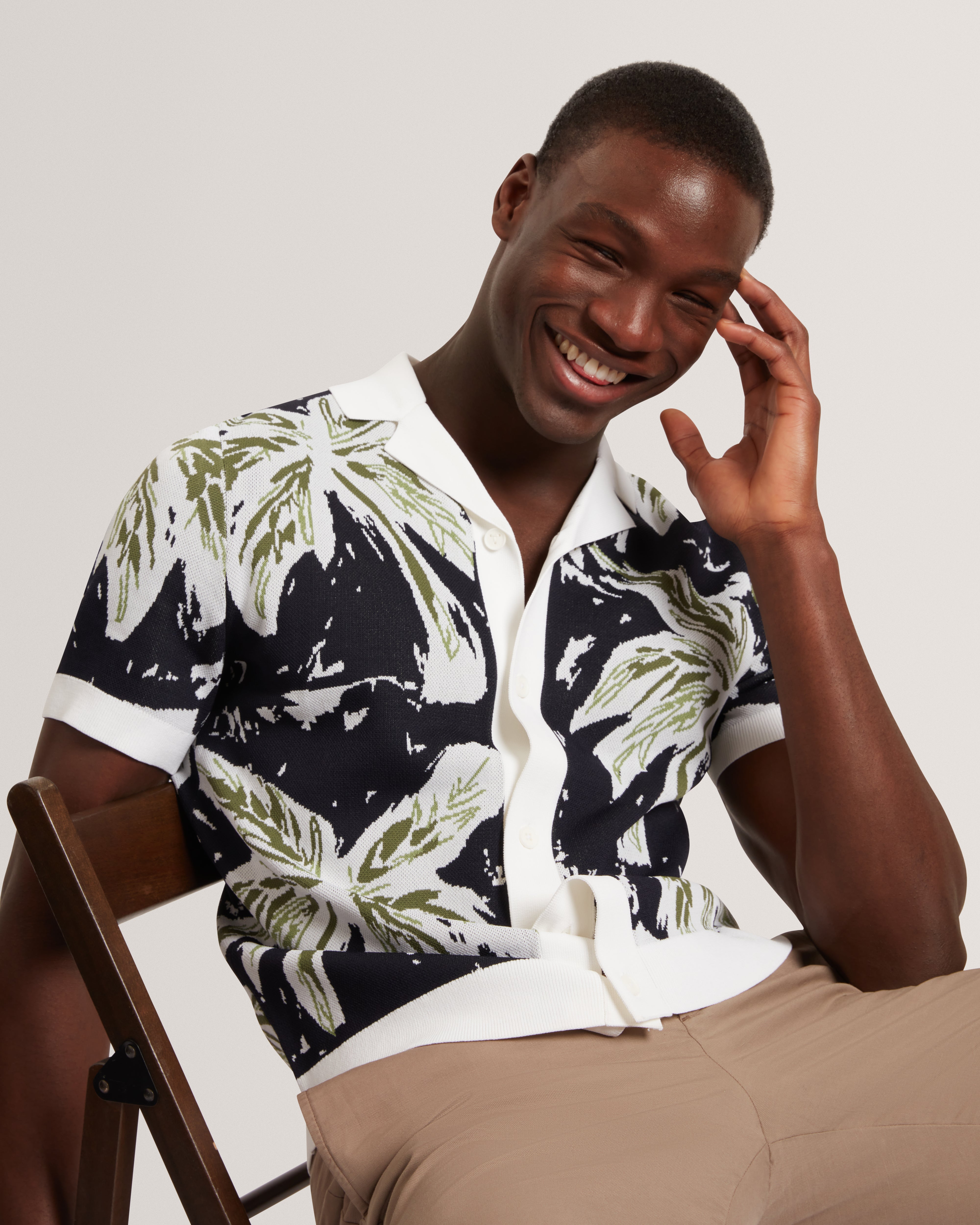 Kyes Short Sleeve Knitted Leaf Shirt Navy