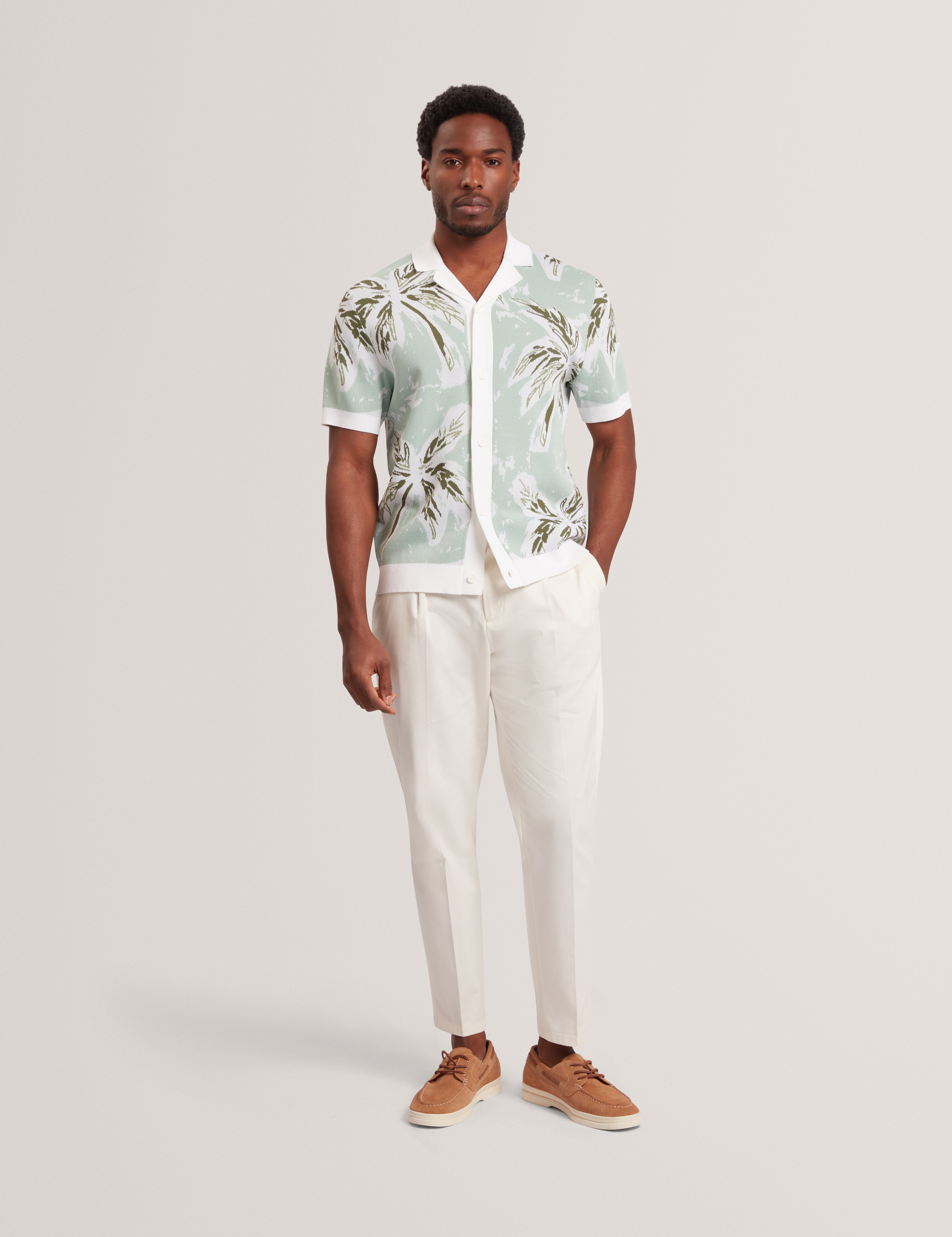 Kyes Short Sleeve Knitted Leaf Shirt Lt-Green