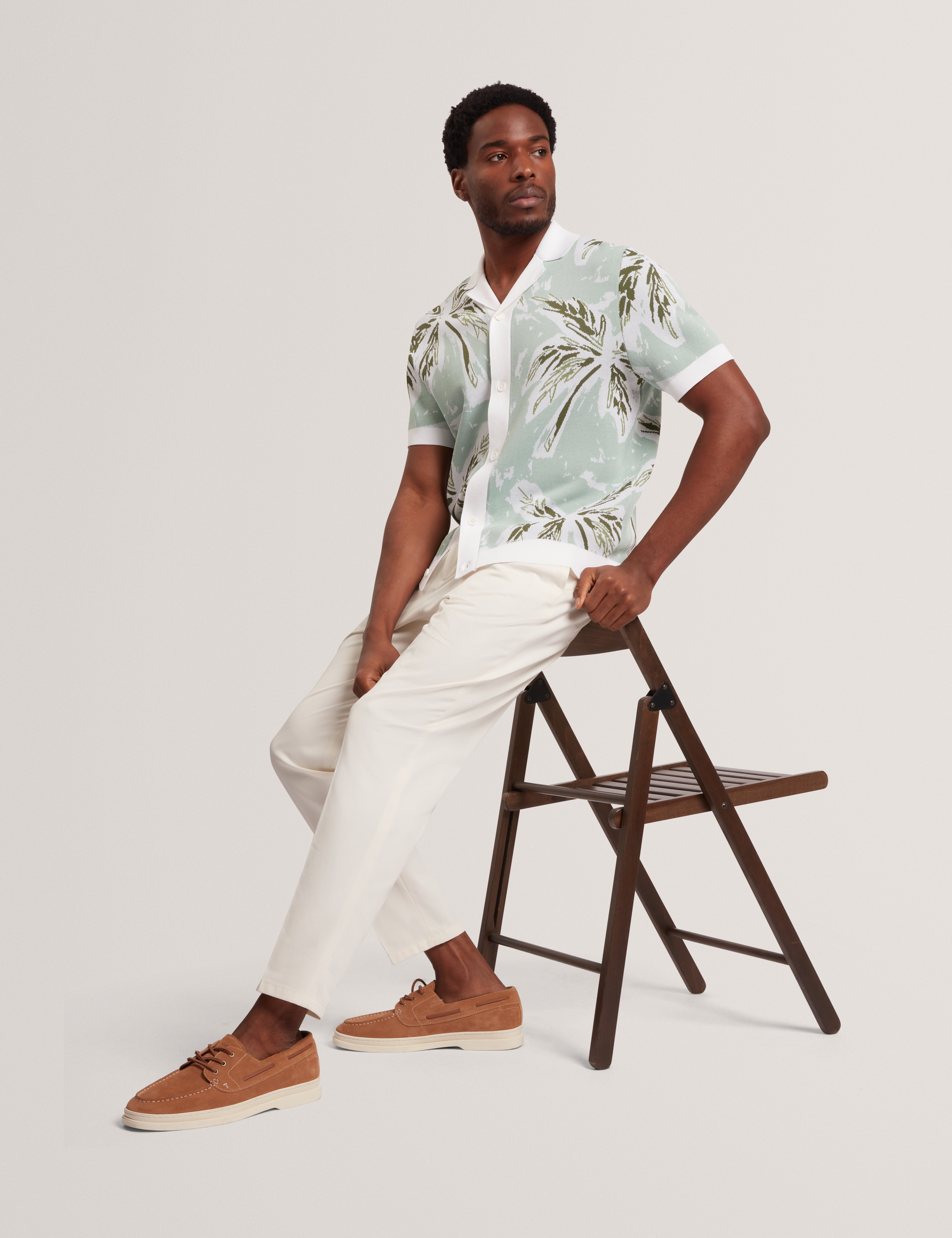Kyes Short Sleeve Knitted Leaf Shirt Lt-Green