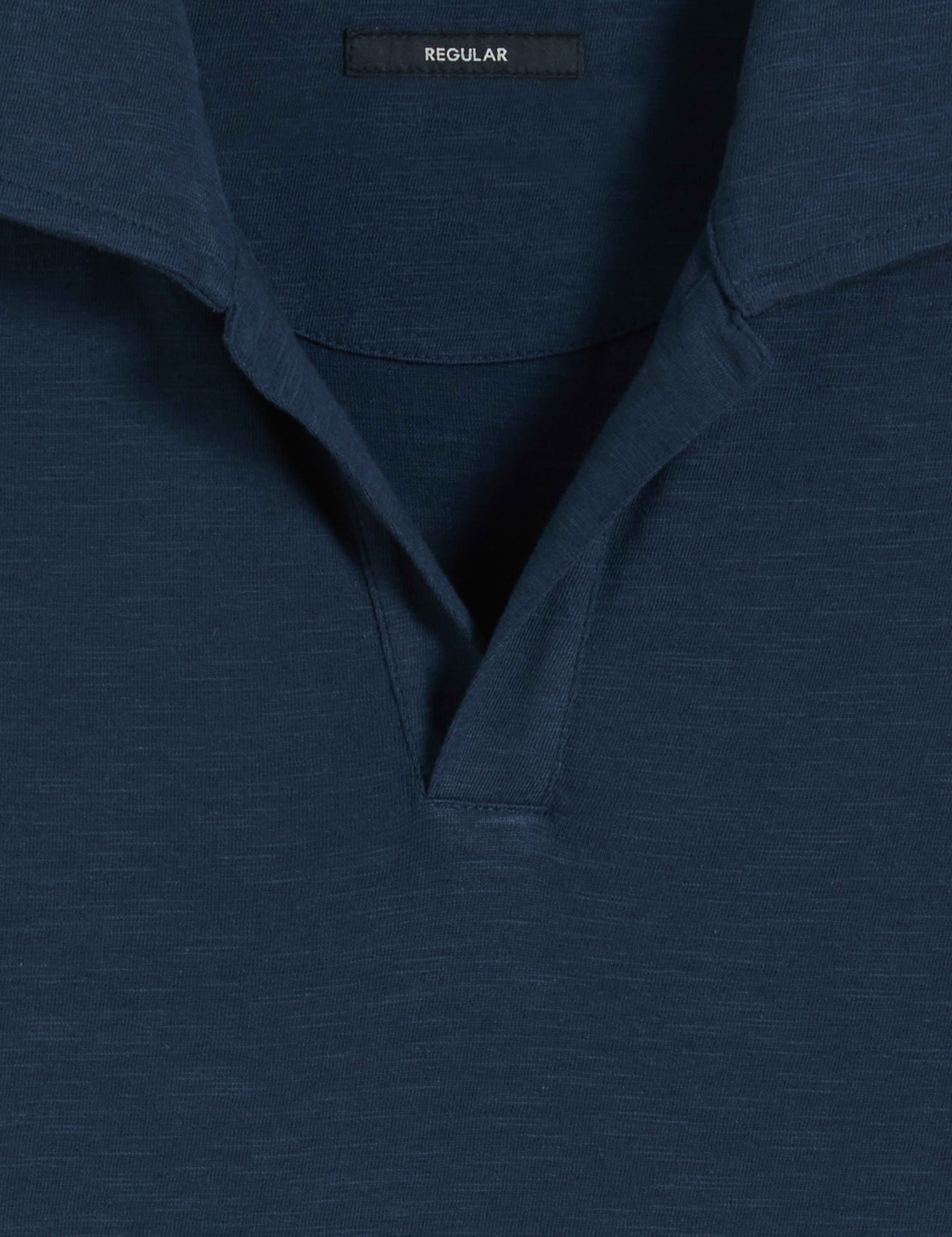 Anito Short Sleeve Cotton Linen Open Neck Polo Shirt Navy