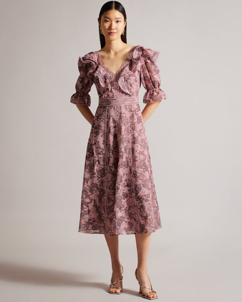 Ted baker pinkee lace insert midi dress in sales sorbet print