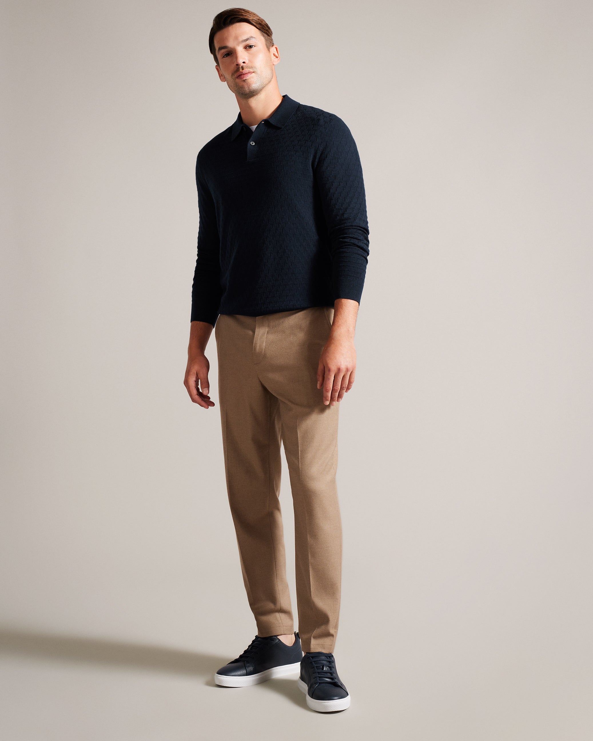 Morar Long Sleeve T Stitch Knitted Polo Navy