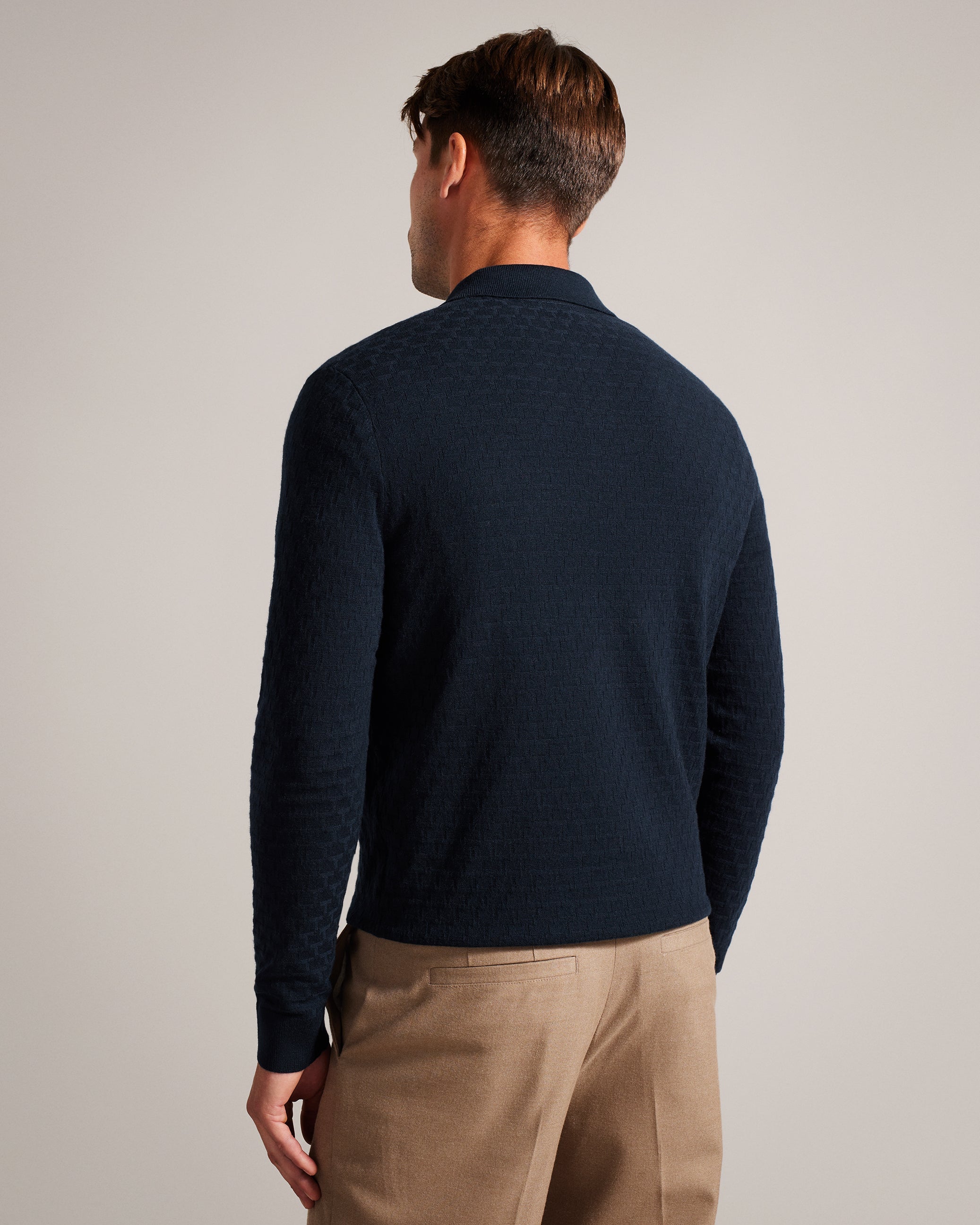 Morar Long Sleeve T Stitch Knitted Polo Navy