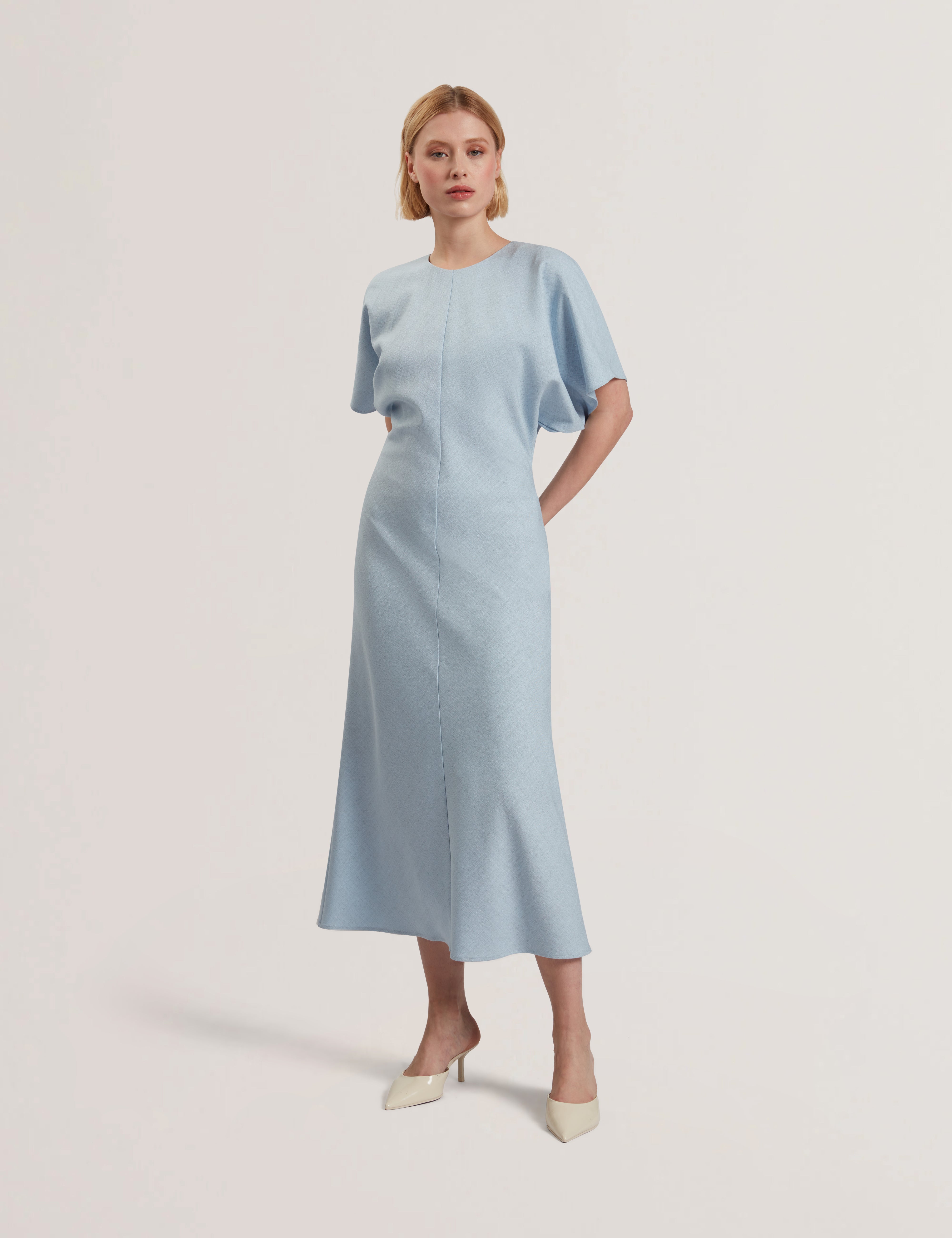 Carnid Tailored Longline Short Sleeve Pl-Blue
