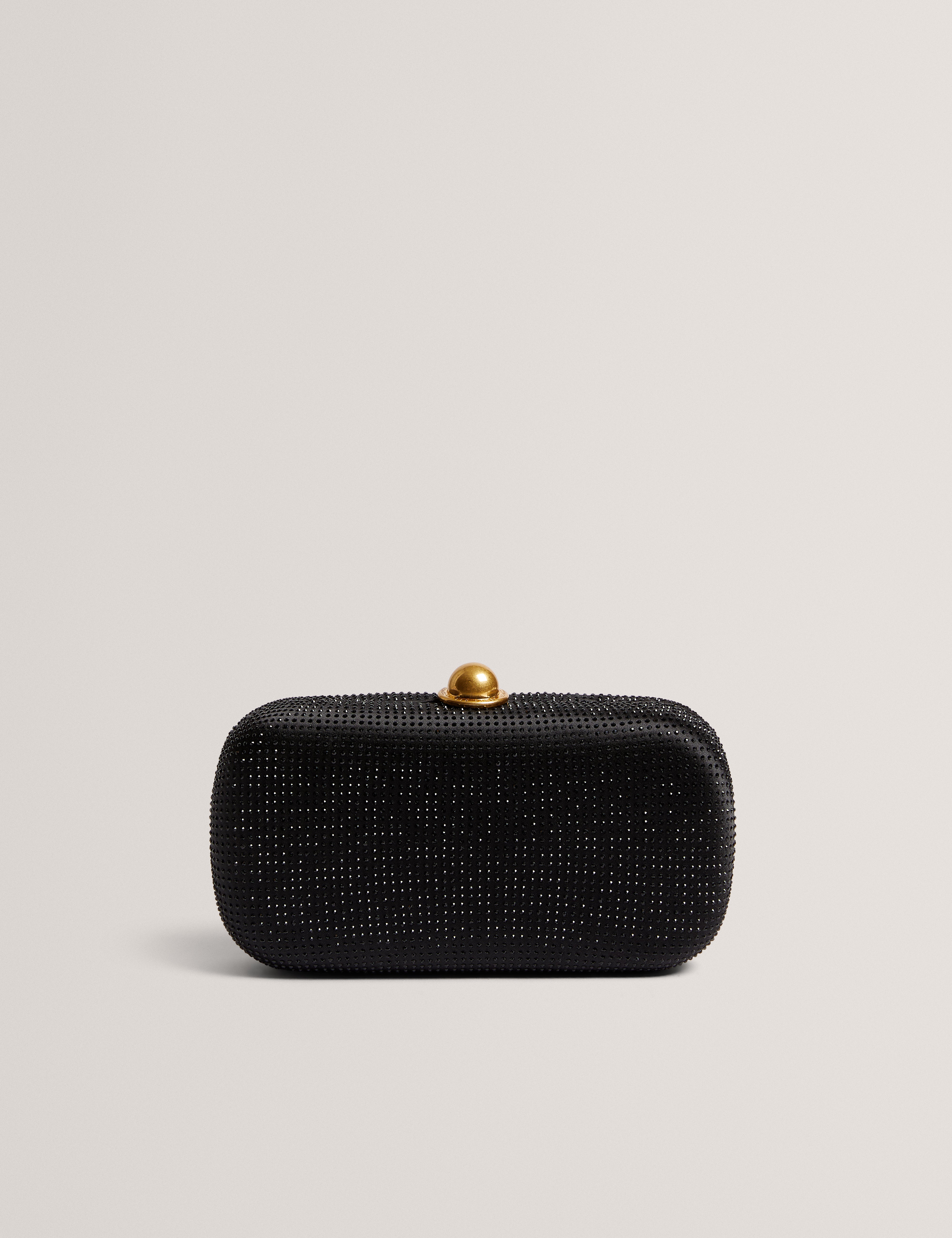 Cryzela Crystal Embellished Hard Clutch Black